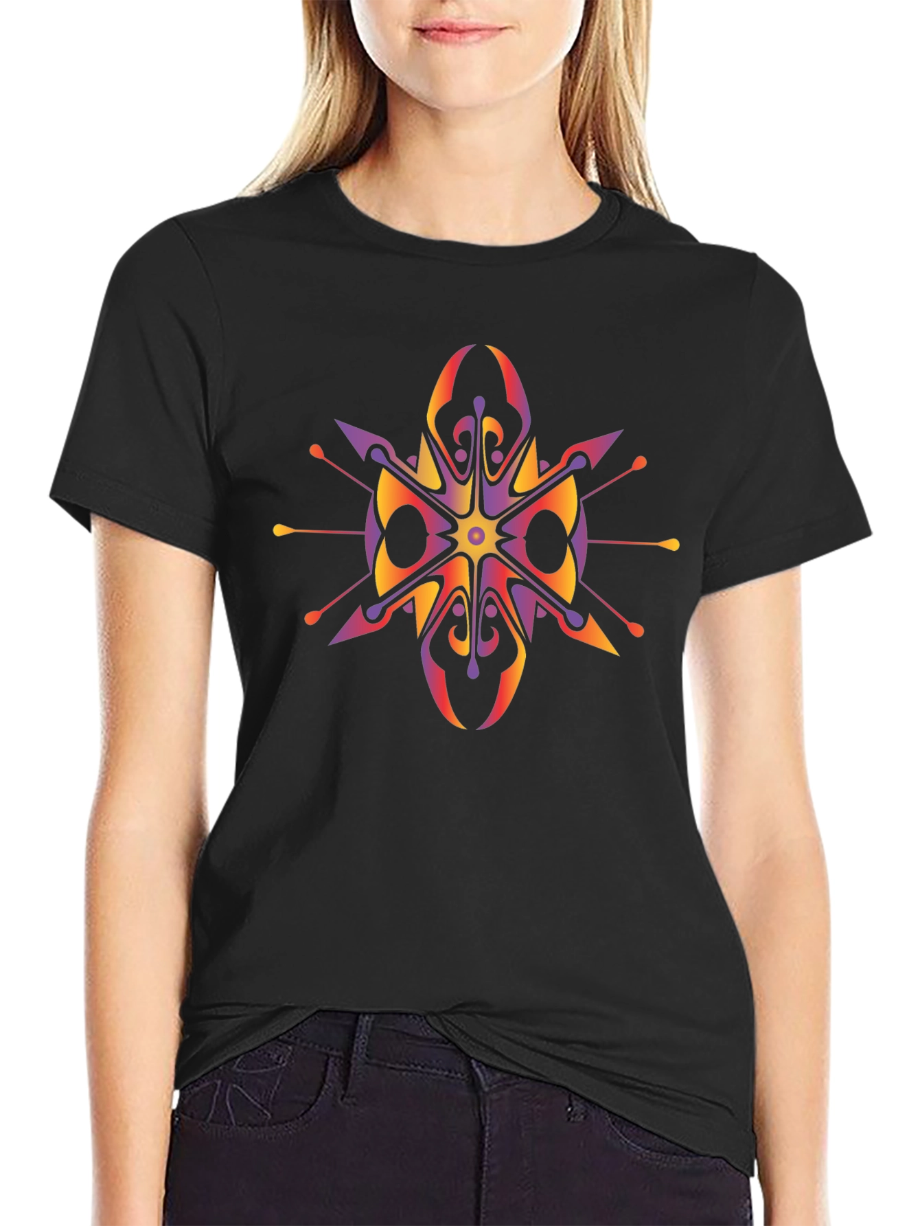 Abstract Geometric Graphic Print Black T-Shirt