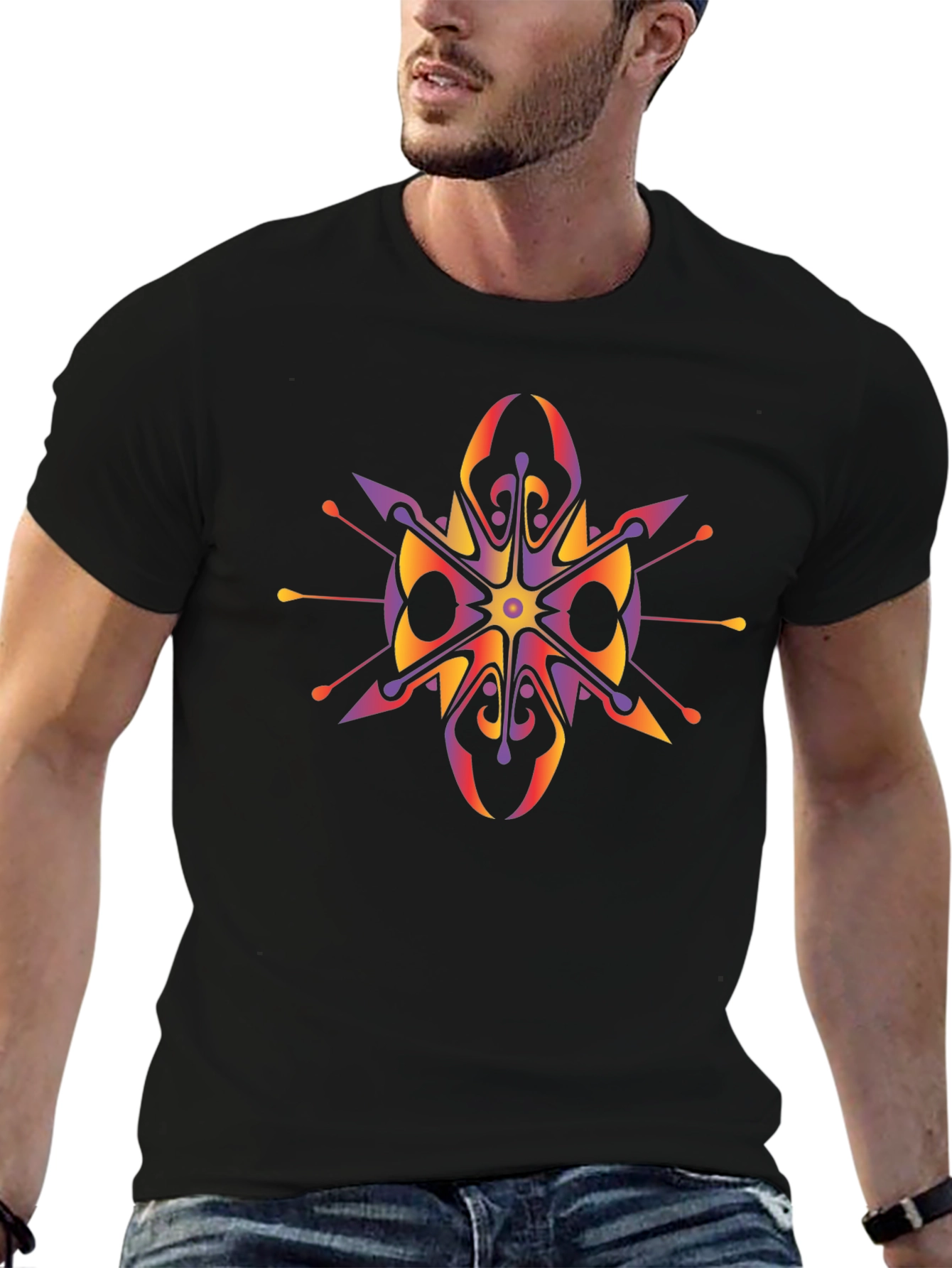 Abstract Geometric Graphic Print Black T-Shirt