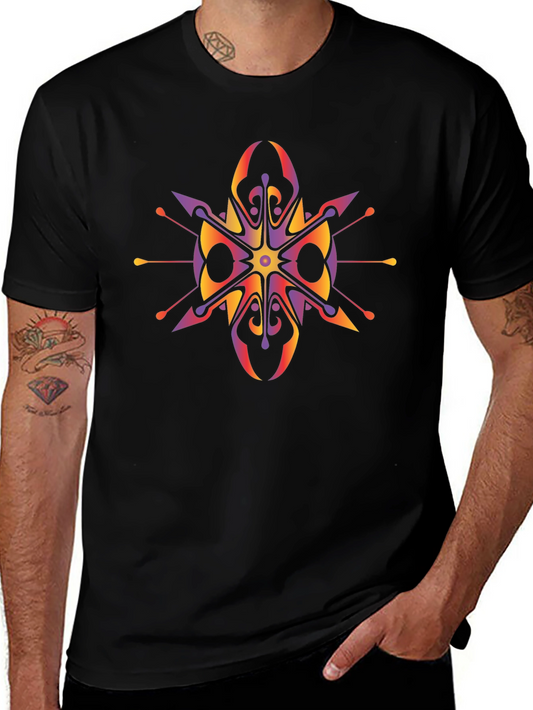 Abstract Geometric Graphic Print Black T-Shirt
