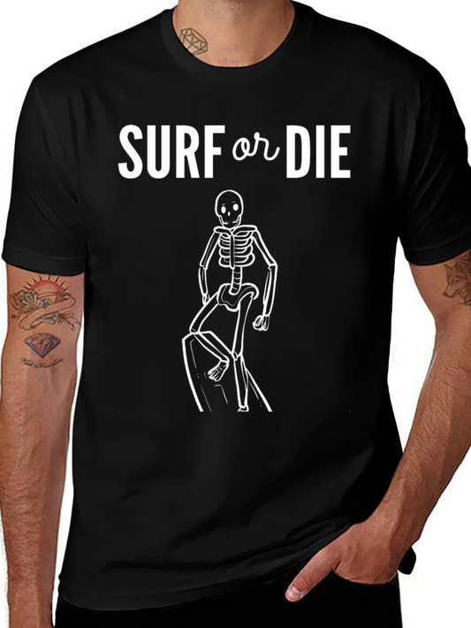 Surf or Die Skeleton T-Shirt - Black Cotton Tee