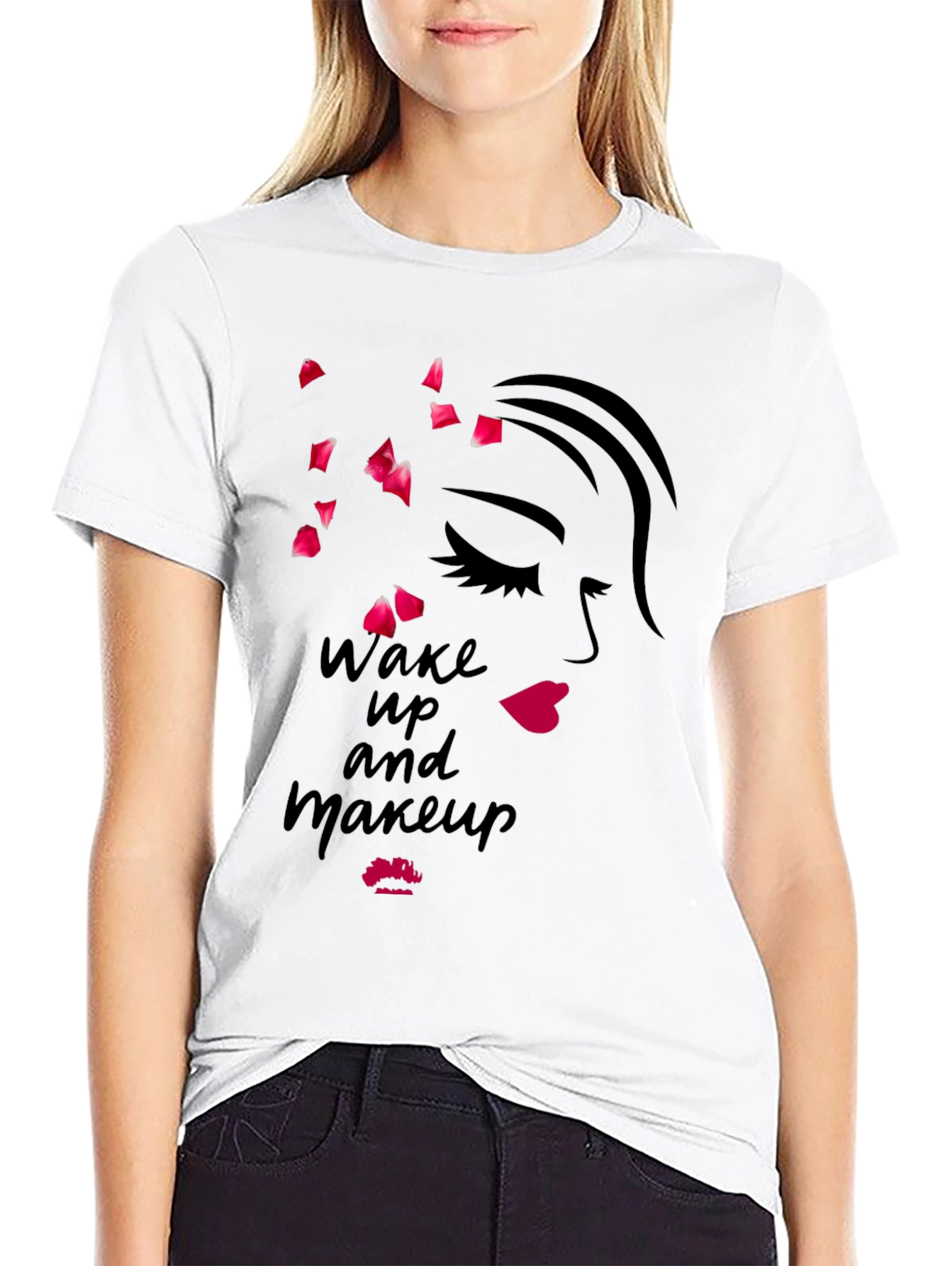 Wake Up and Makeup Black Graphic Tee
