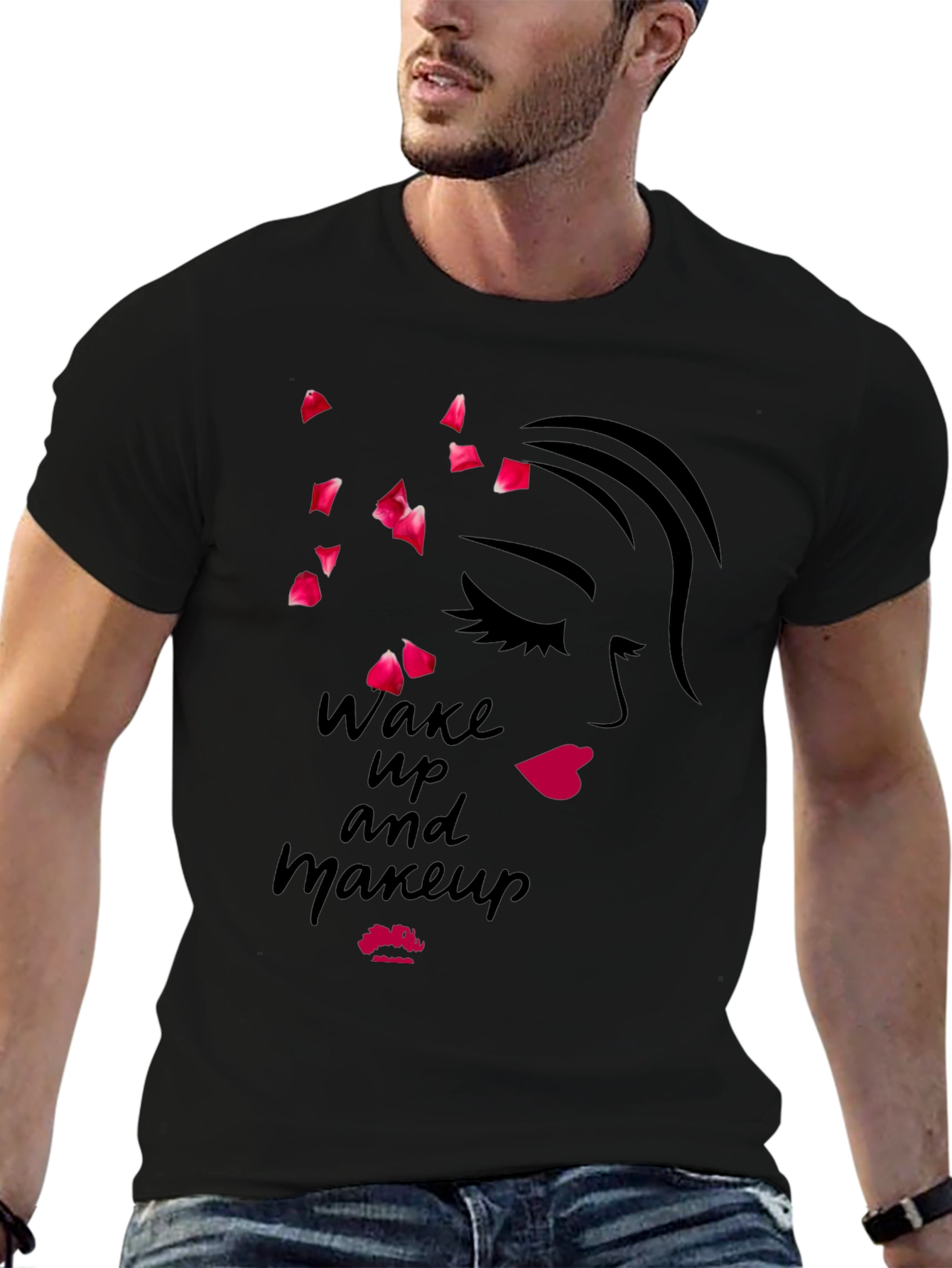 Wake Up and Makeup Black Graphic Tee