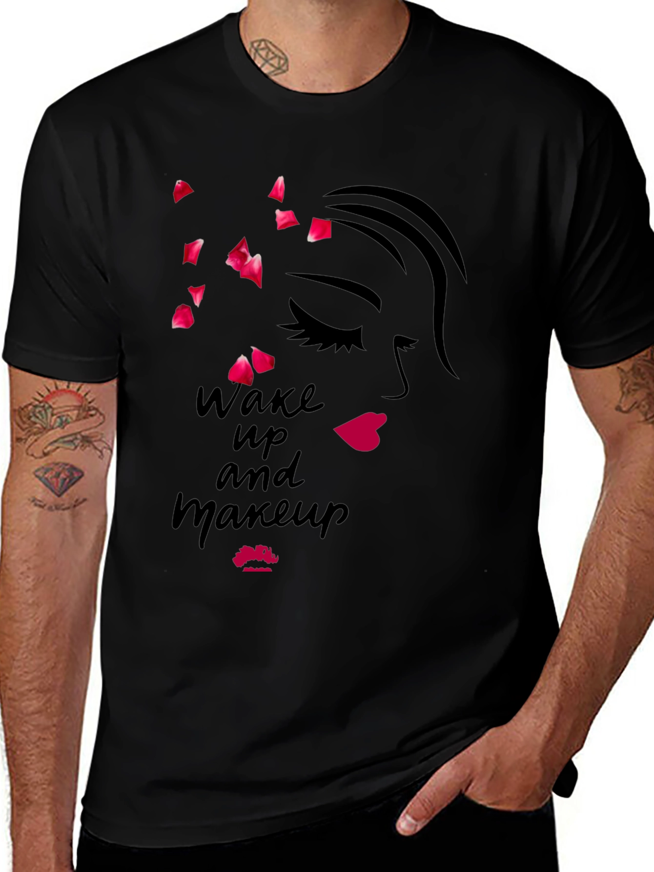 Wake Up and Makeup Black Graphic Tee