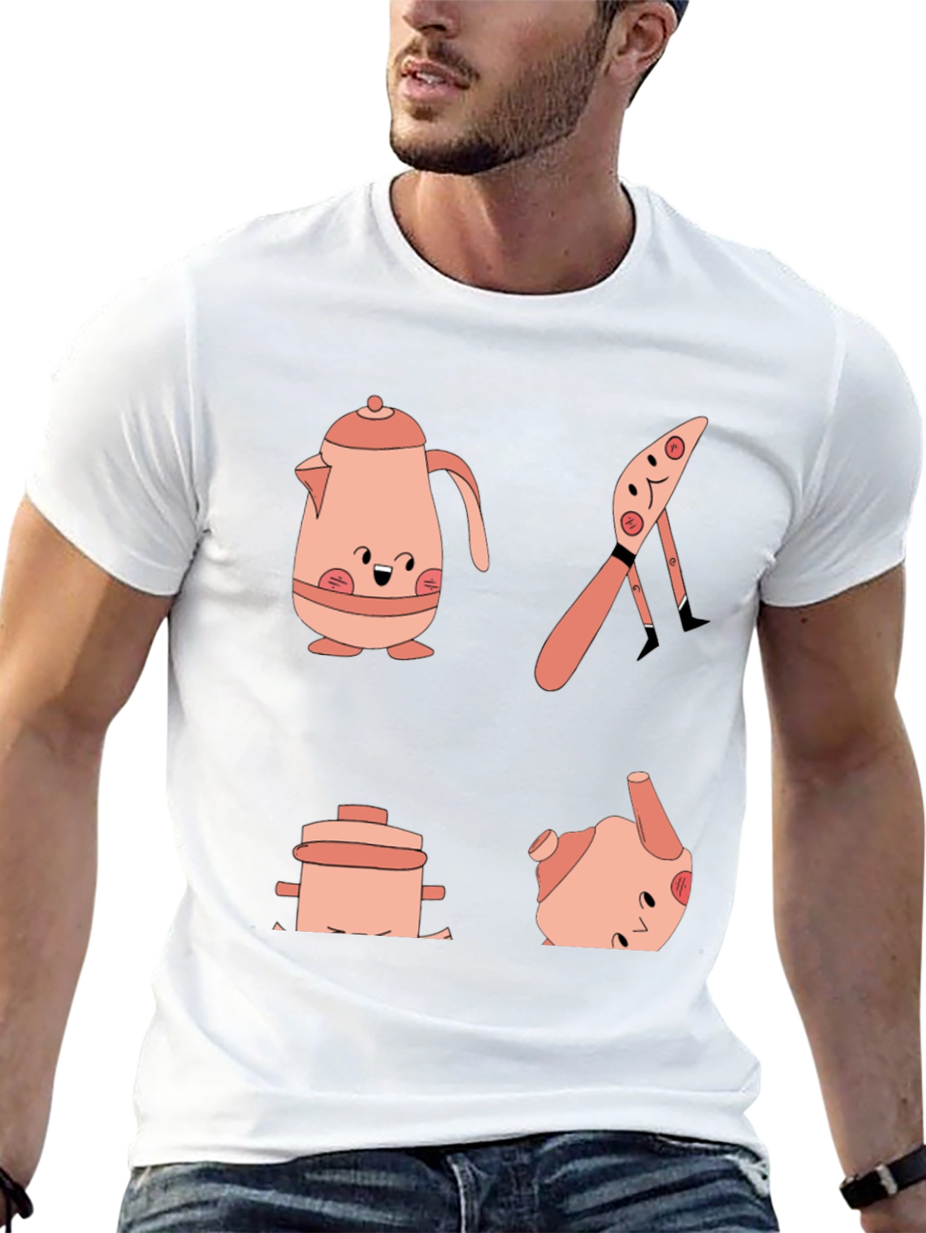 Whimsical Kitchen Friends Graphic Tee - Black