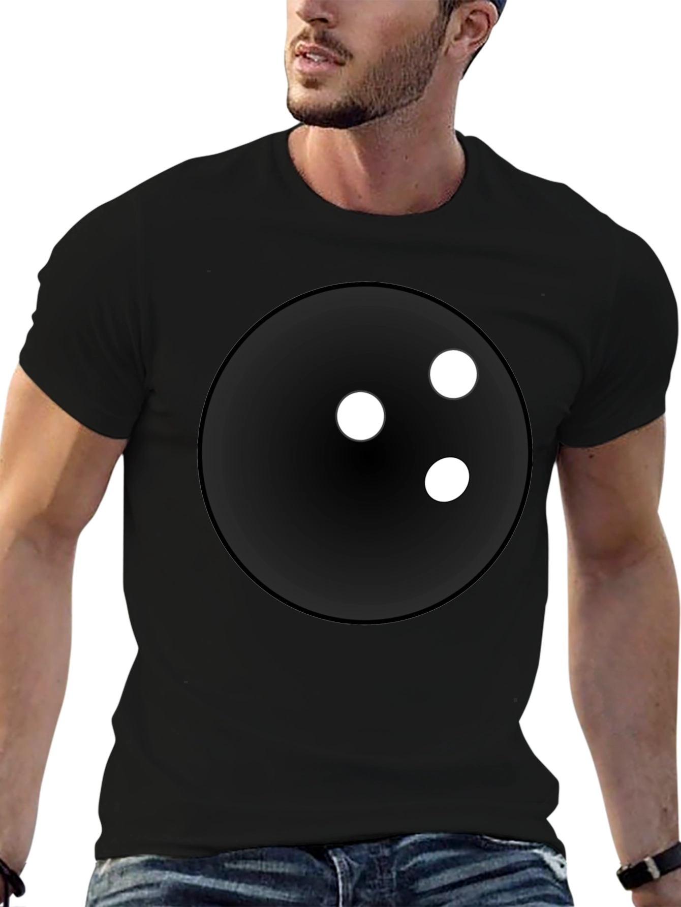 Bowling Ball Graphic Tee - Black Cotton Blend Shirt