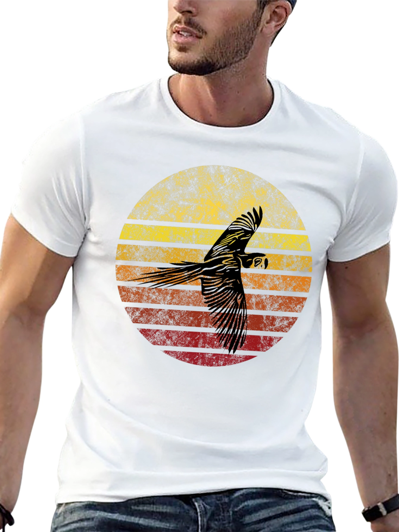 Retro Parrot Sunset Graphic T-Shirt