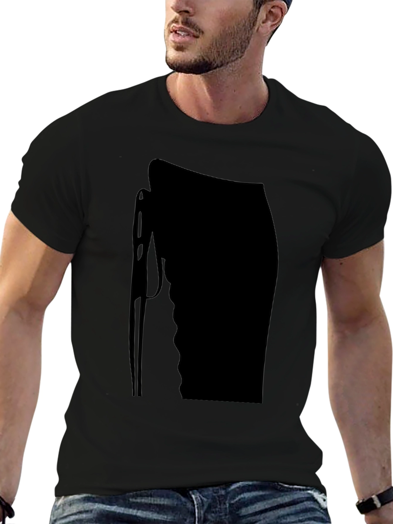 Black T-Shirt with Abstract Needle Design