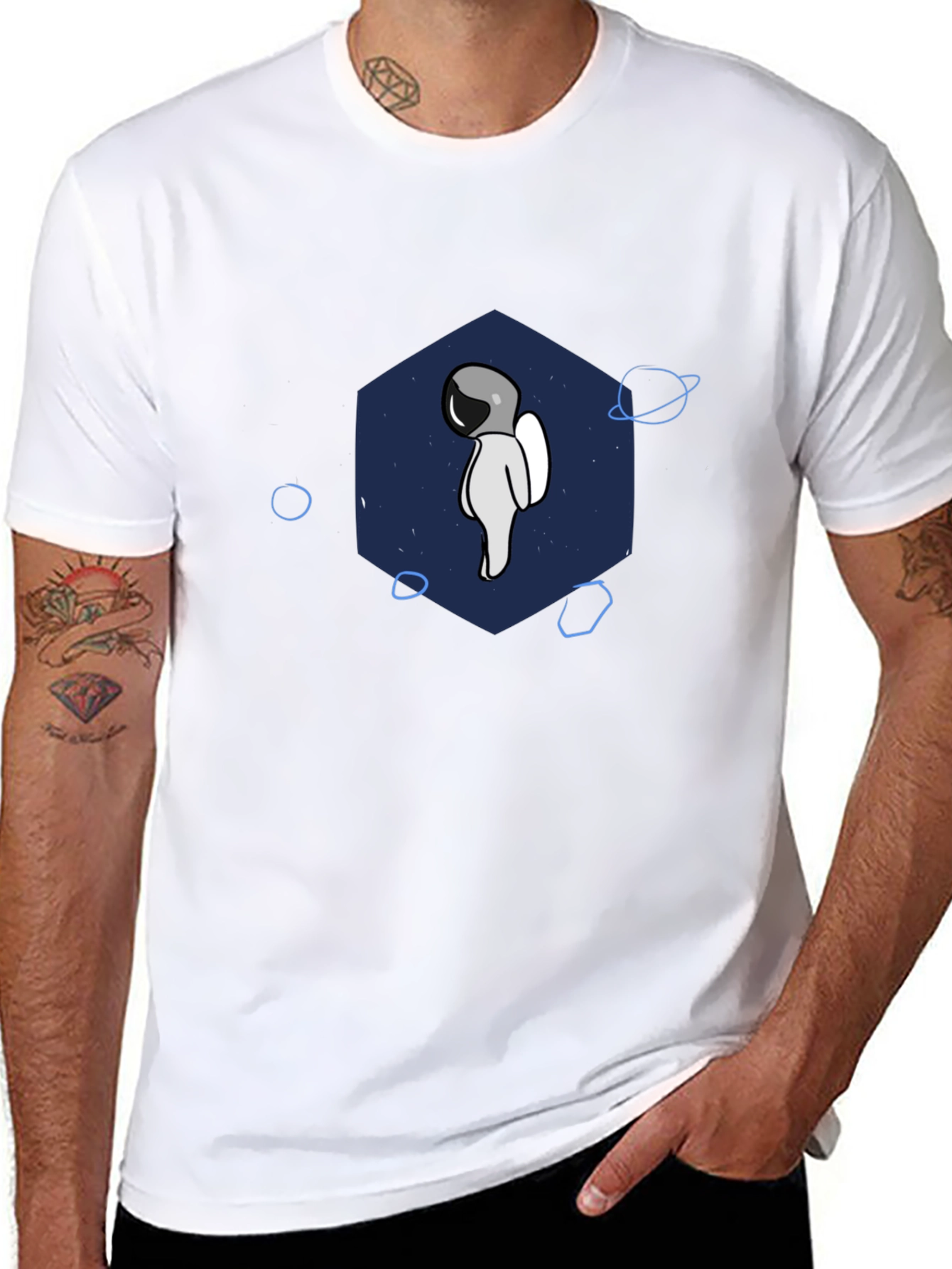 Astronaut Graphic T-Shirt - Black Crew Neck Tee
