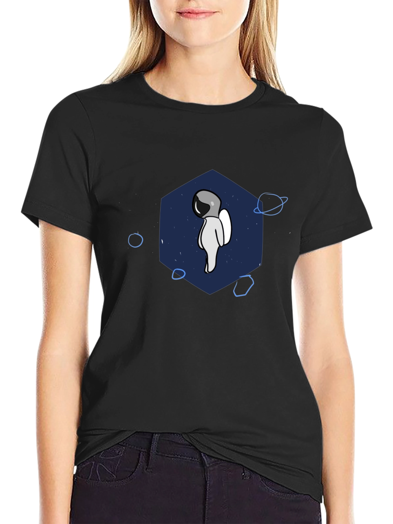 Astronaut Graphic T-Shirt - Black Crew Neck Tee