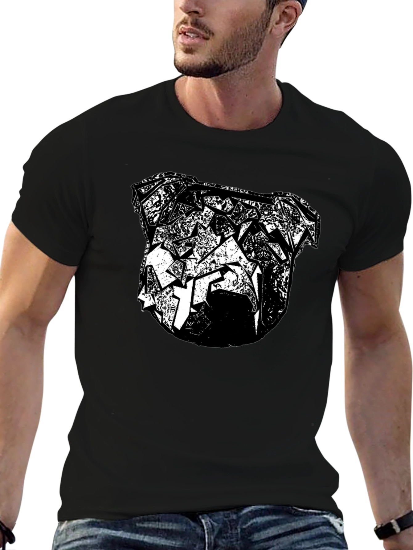 Abstract Bulldog Graphic Tee - Black