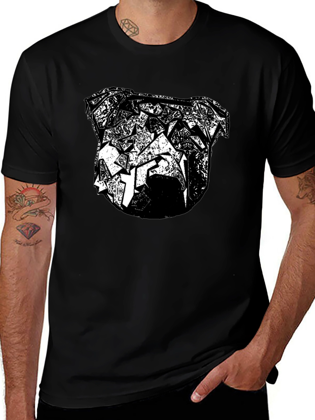 Abstract Bulldog Graphic Tee - Black