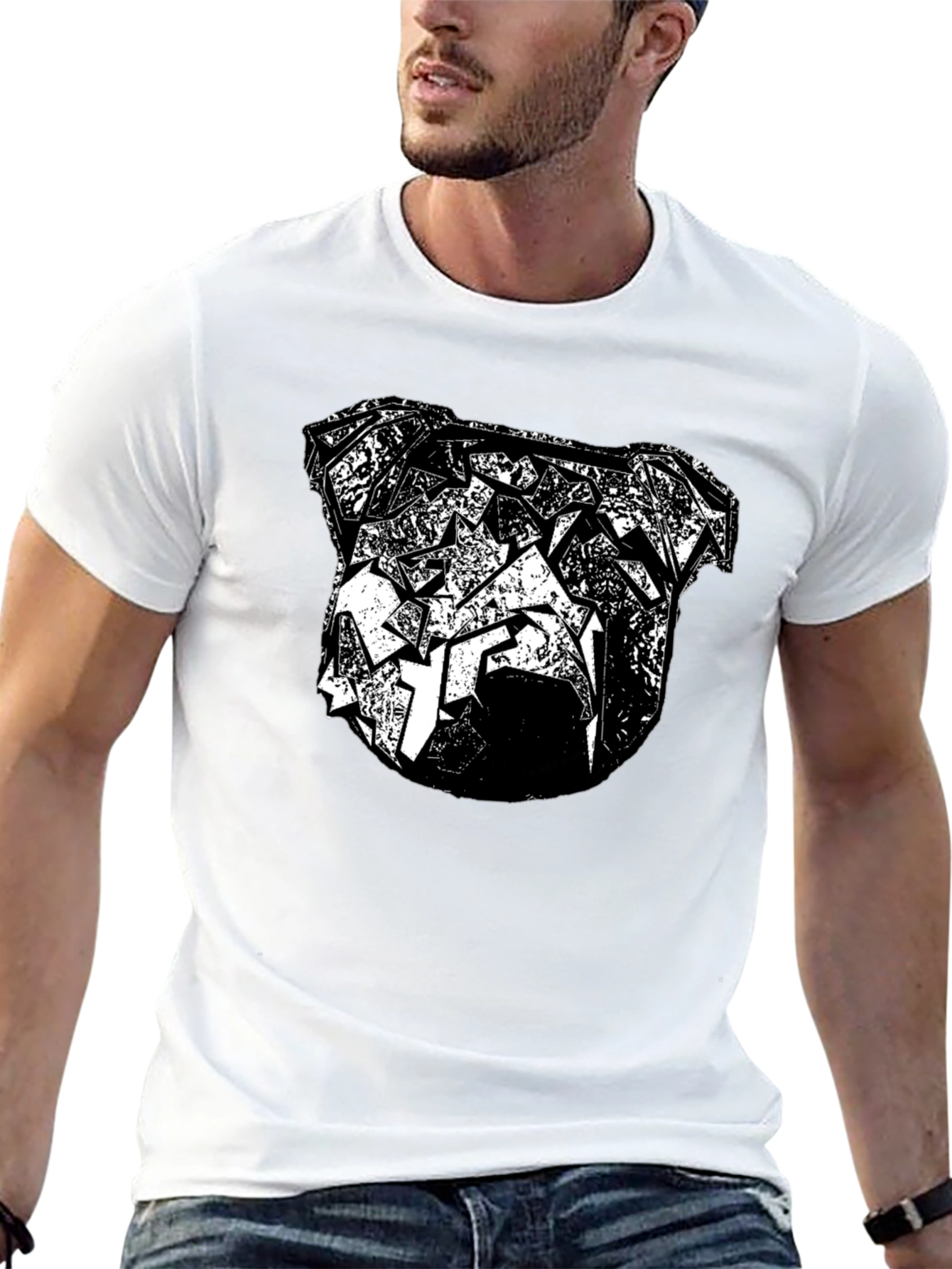 Abstract Bulldog Graphic Tee - Black
