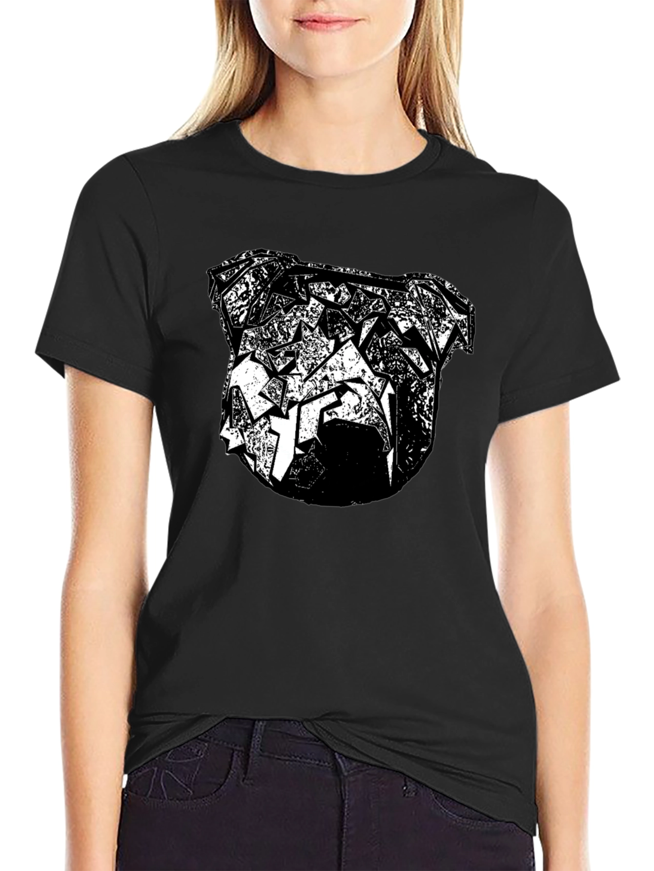 Abstract Bulldog Graphic Tee - Black