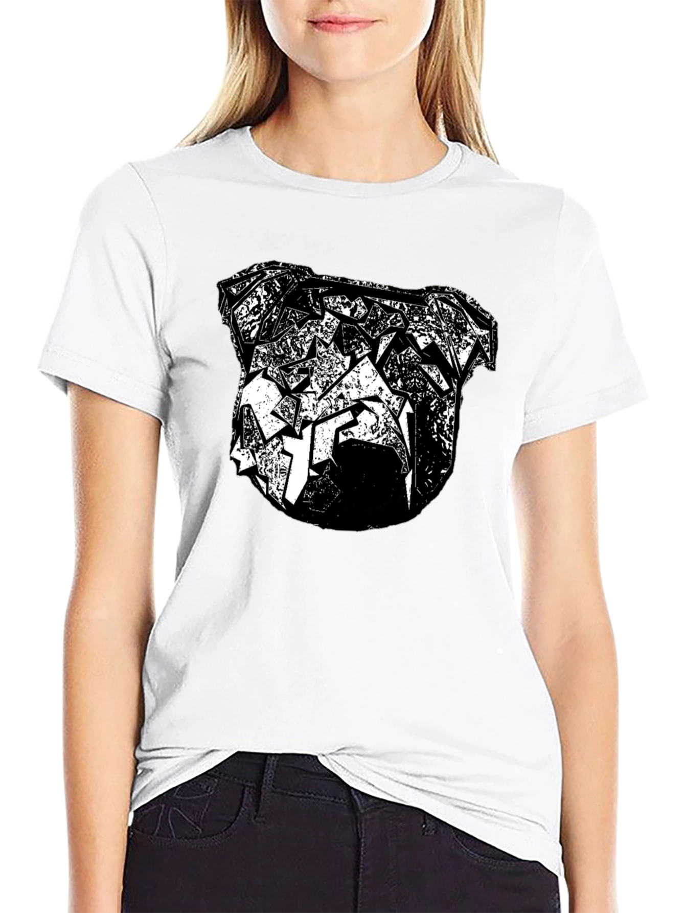 Abstract Bulldog Graphic Tee - Black