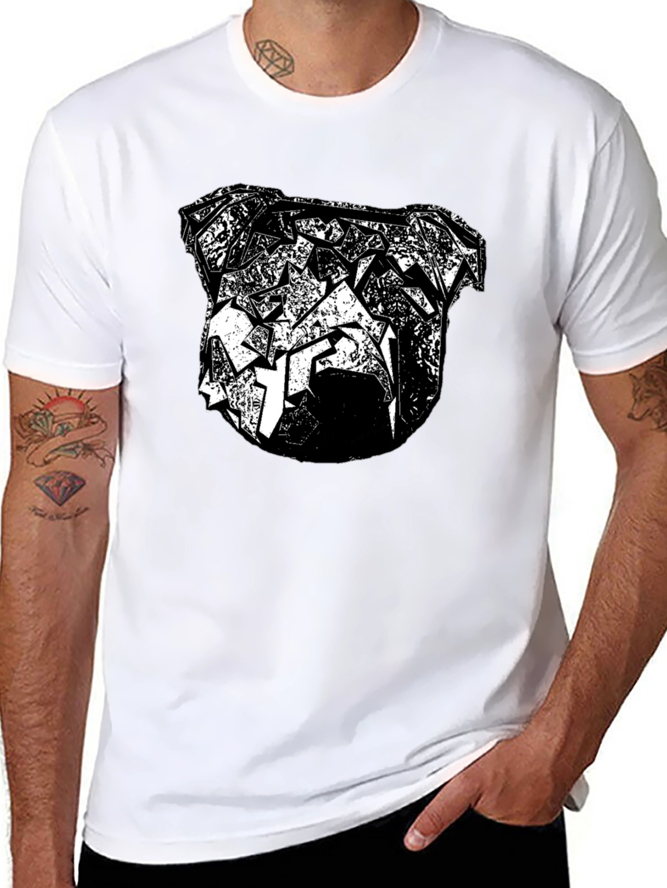 Abstract Bulldog Graphic Tee - Black