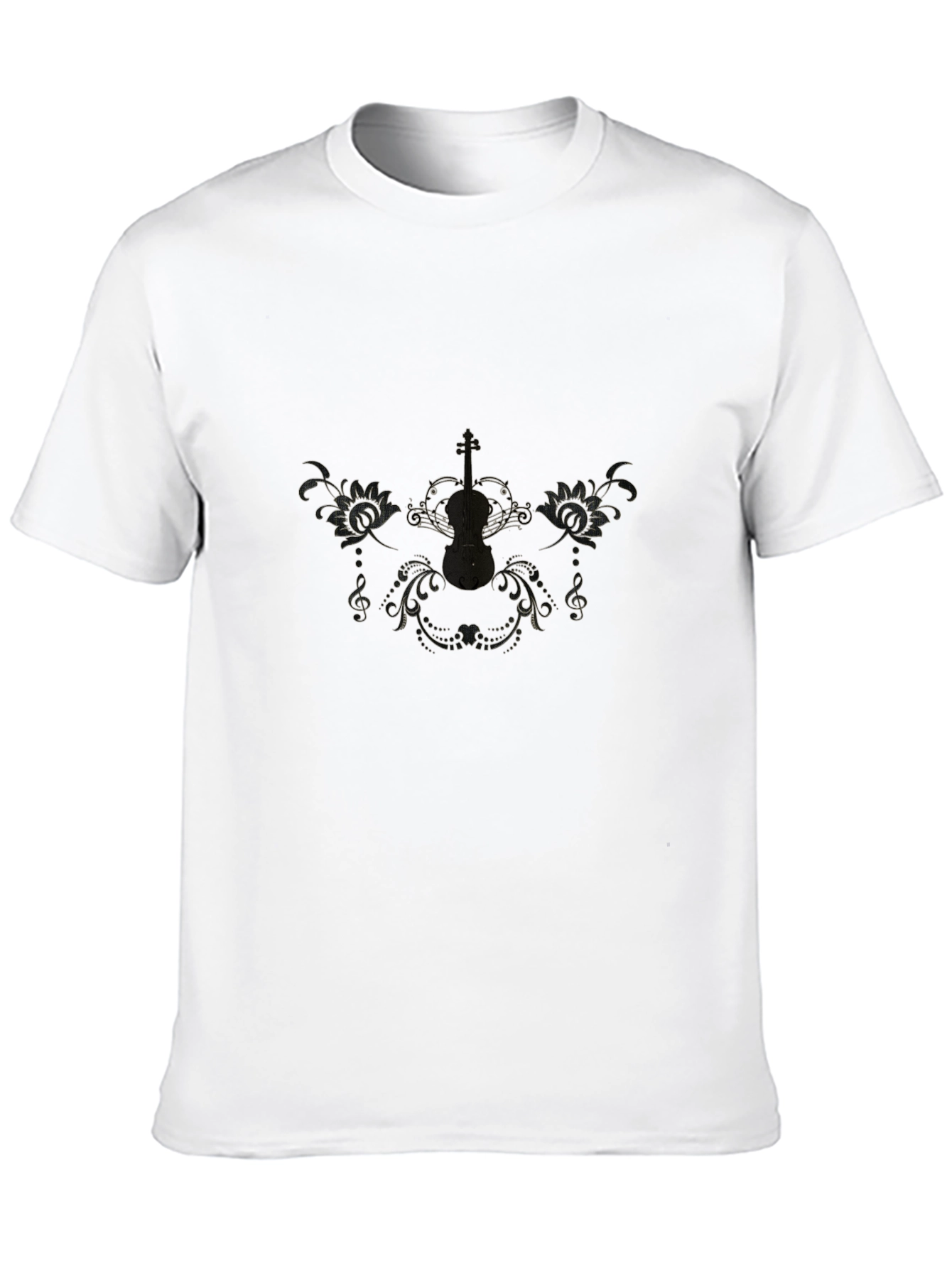 Elegant Black T-Shirt with Musical Design