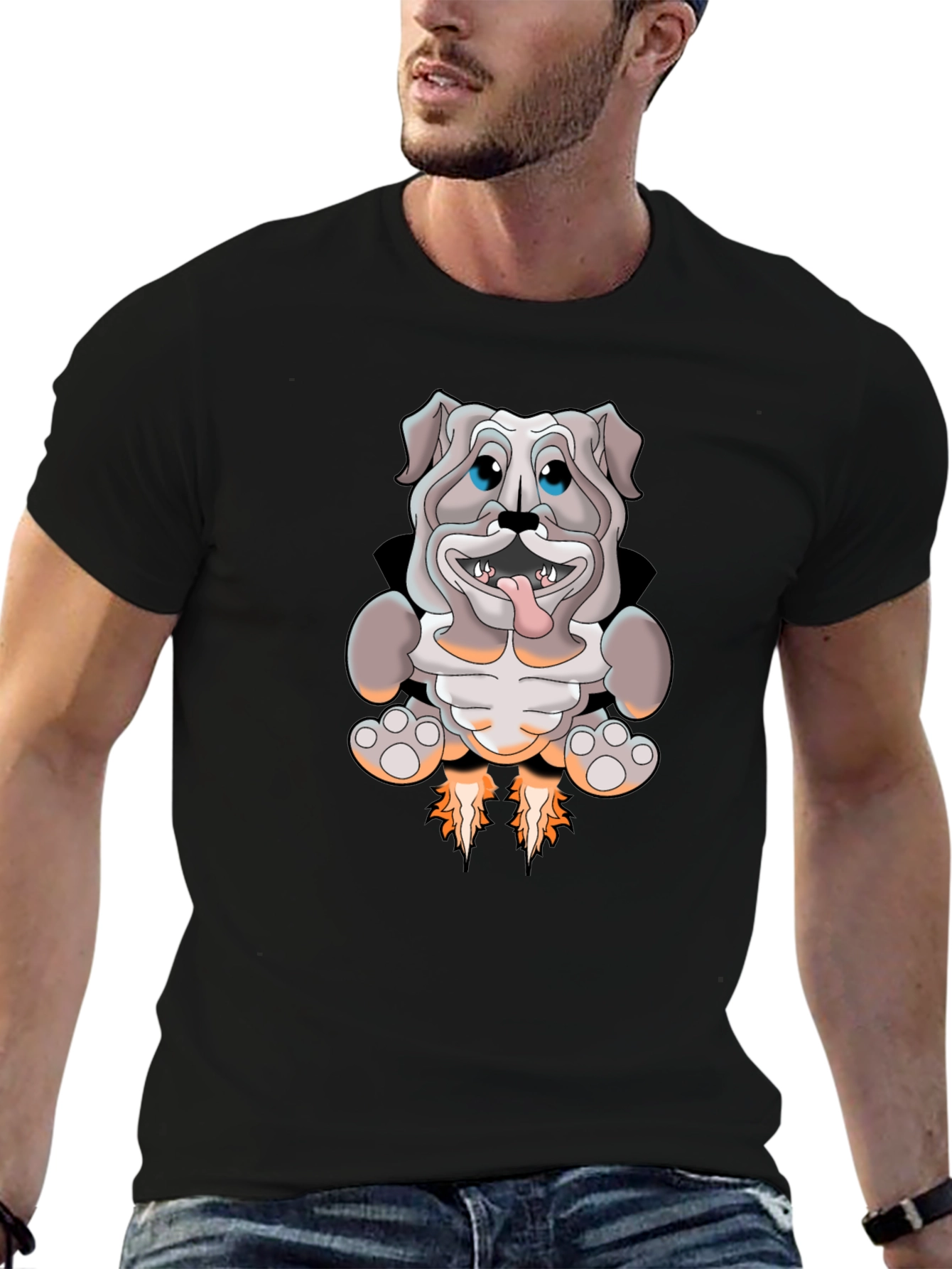 Bulldog Rocket T-Shirt - Black Cotton