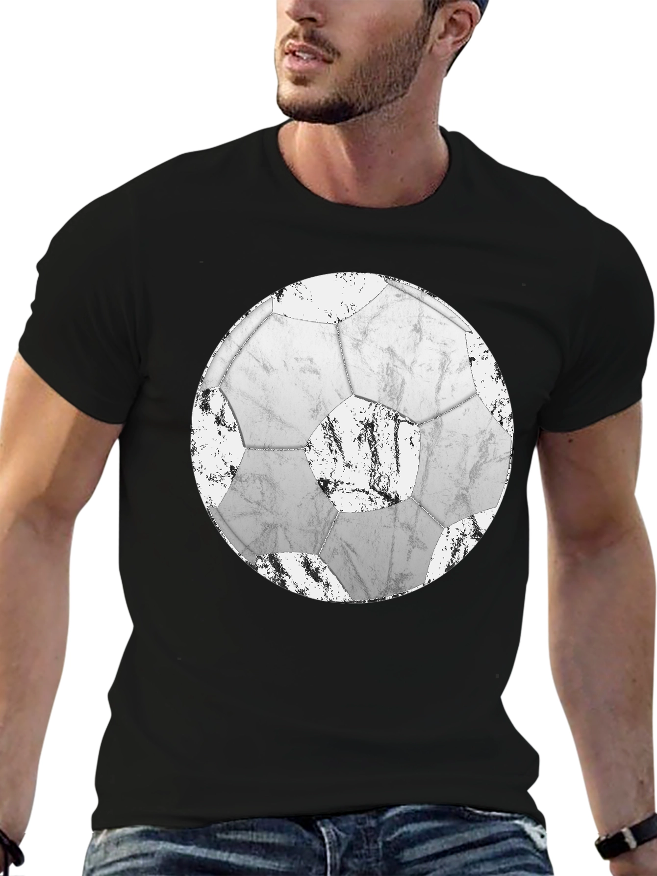 Distressed Soccer Ball Graphic T-Shirt