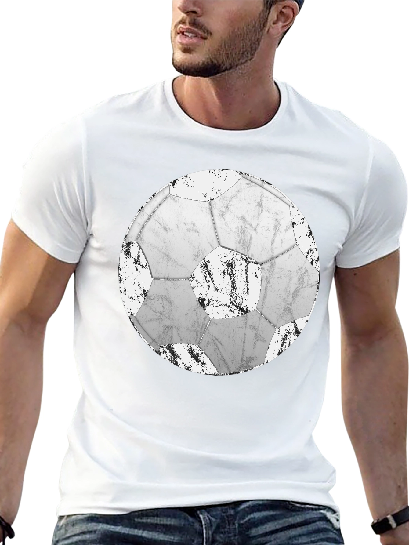 Distressed Soccer Ball Graphic T-Shirt