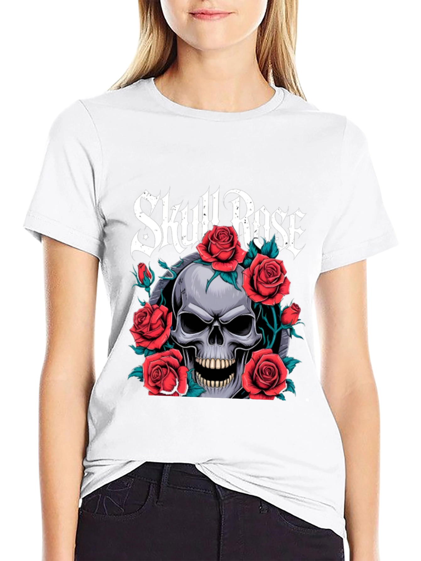 Skull & Roses Graphic Tee - Gothic Style T-Shirt