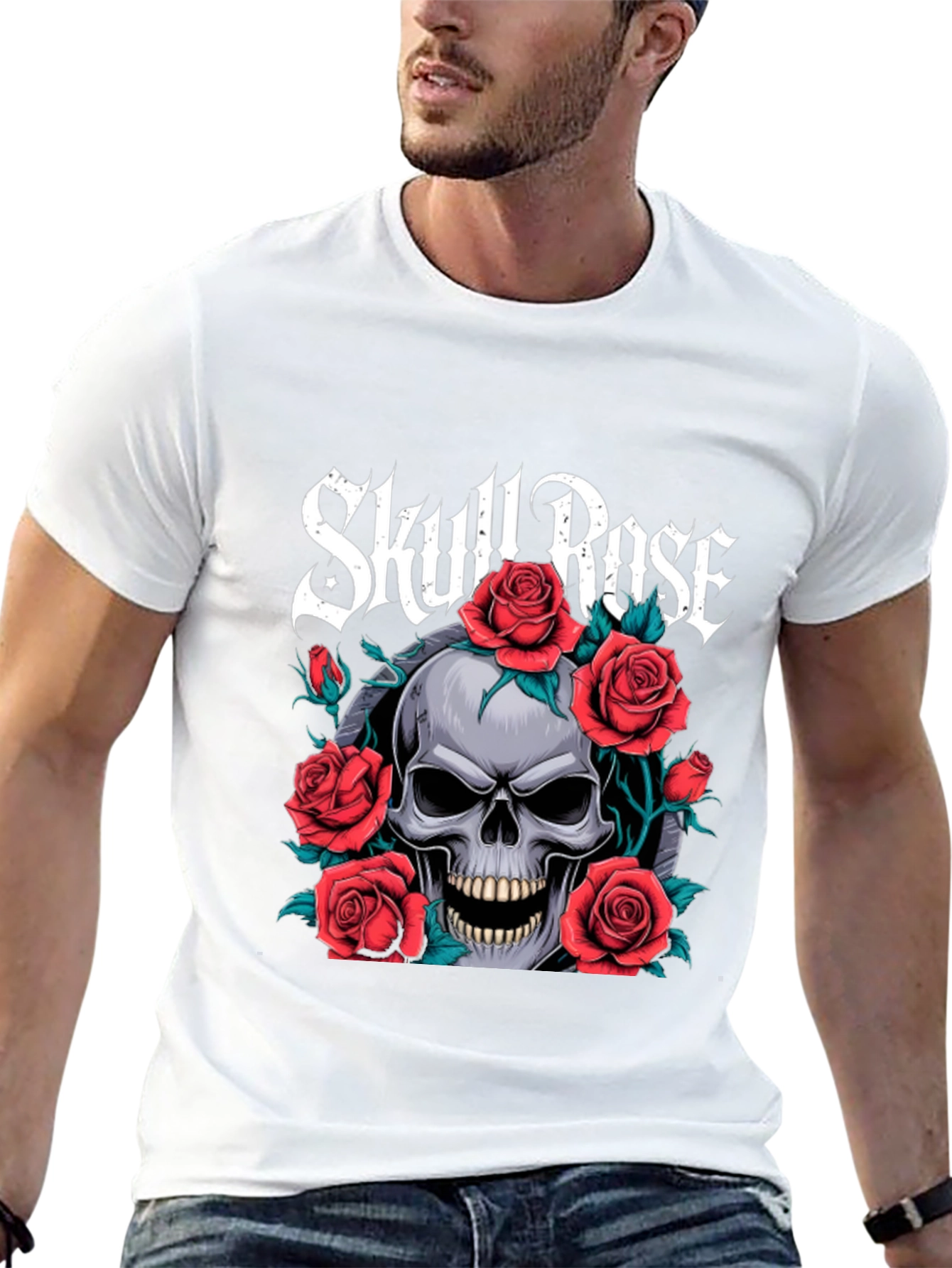 Skull & Roses Graphic Tee - Gothic Style T-Shirt