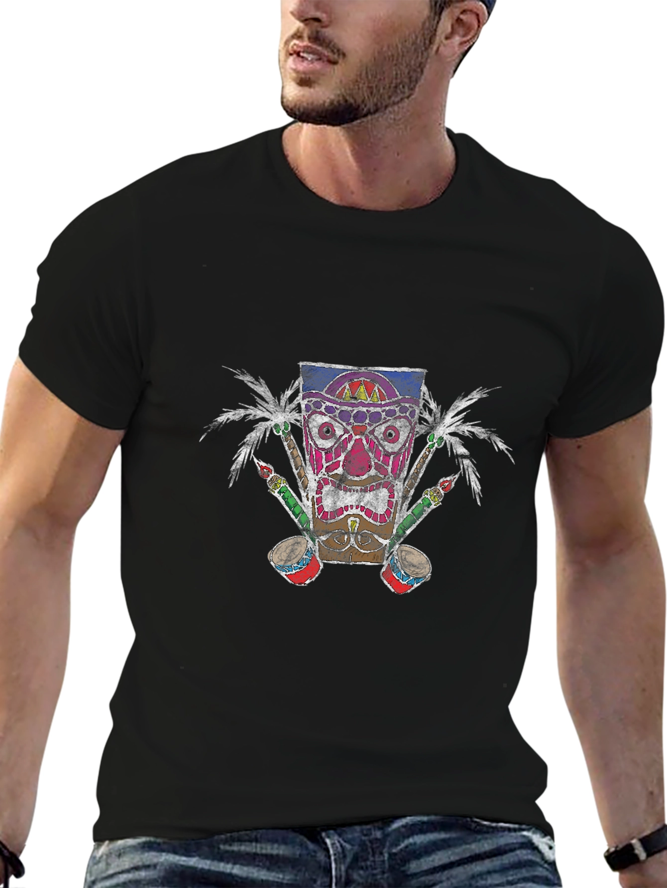 Tiki Mask Graphic Tee - Tropical Vibes