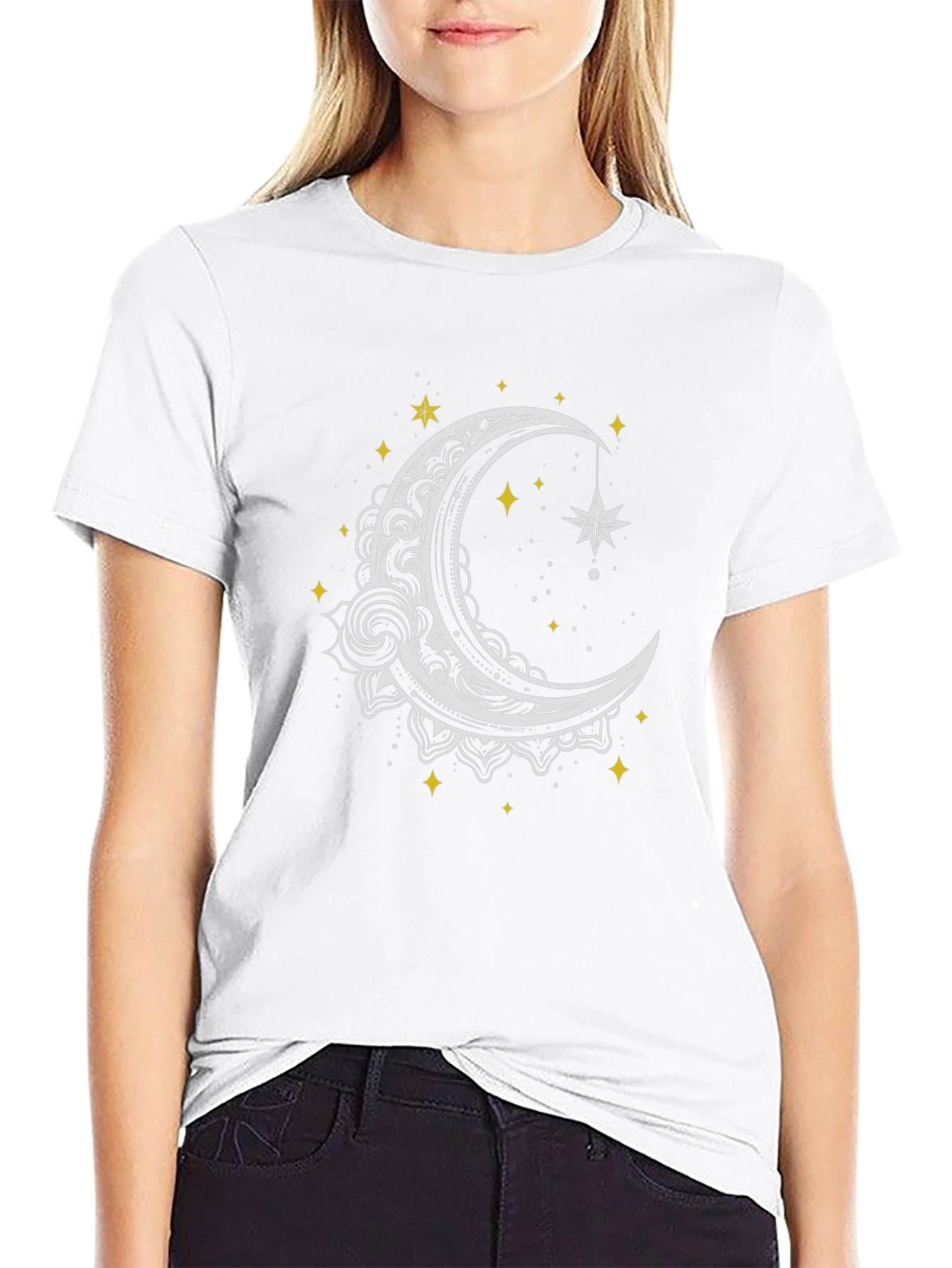 Celestial Moon and Star Graphic Tee - Black