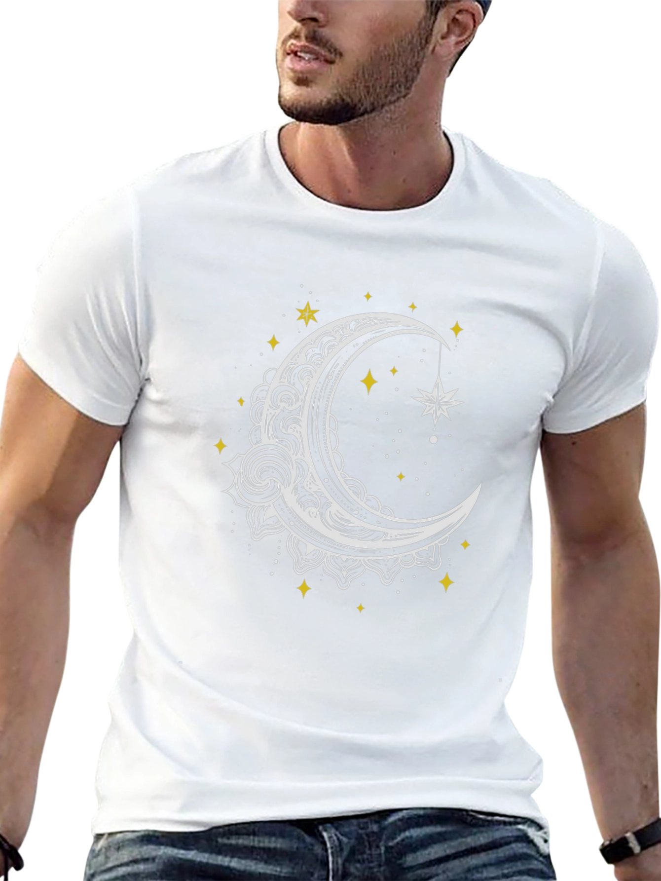 Celestial Moon and Star Graphic Tee - Black