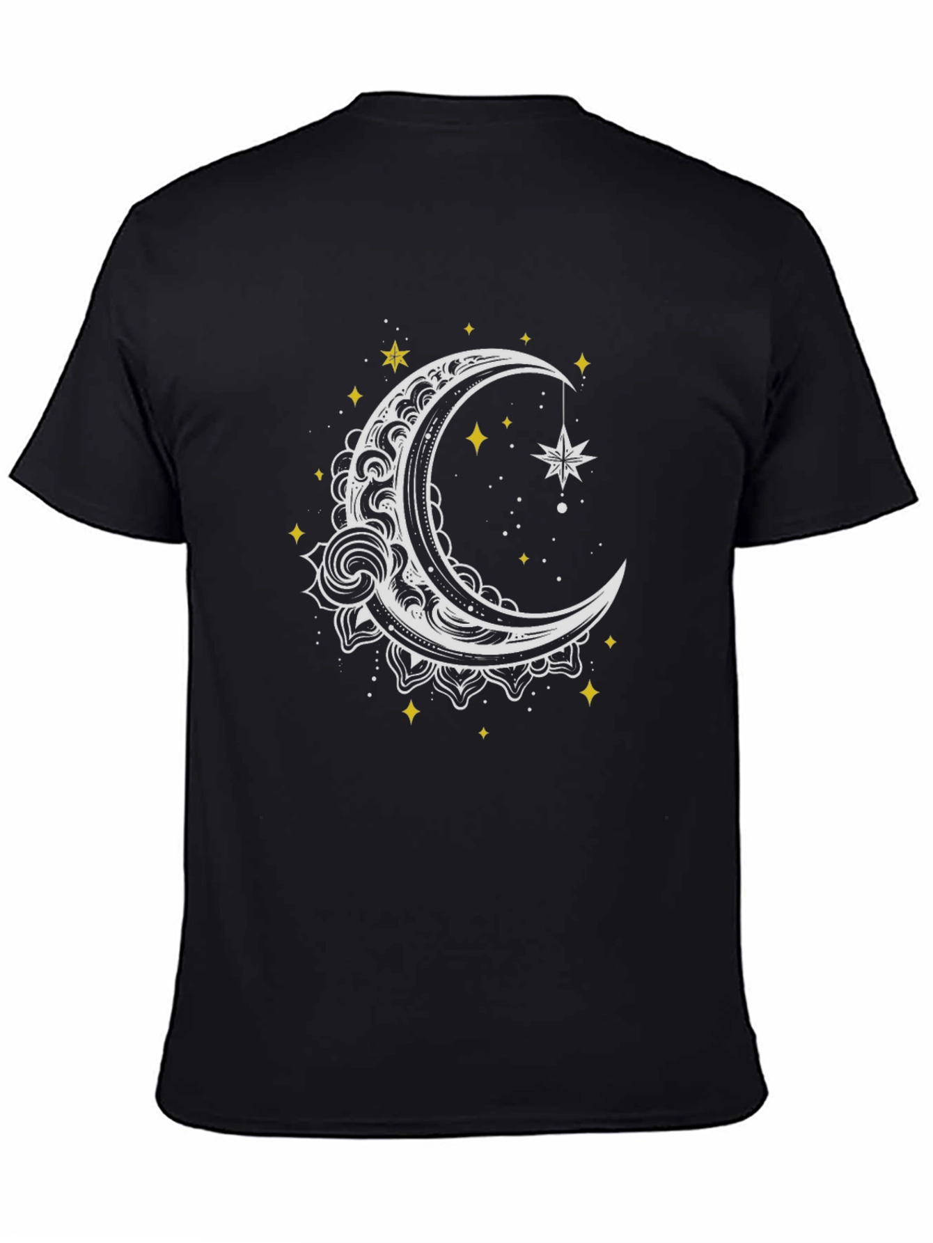 Celestial Moon and Star Graphic Tee - Black