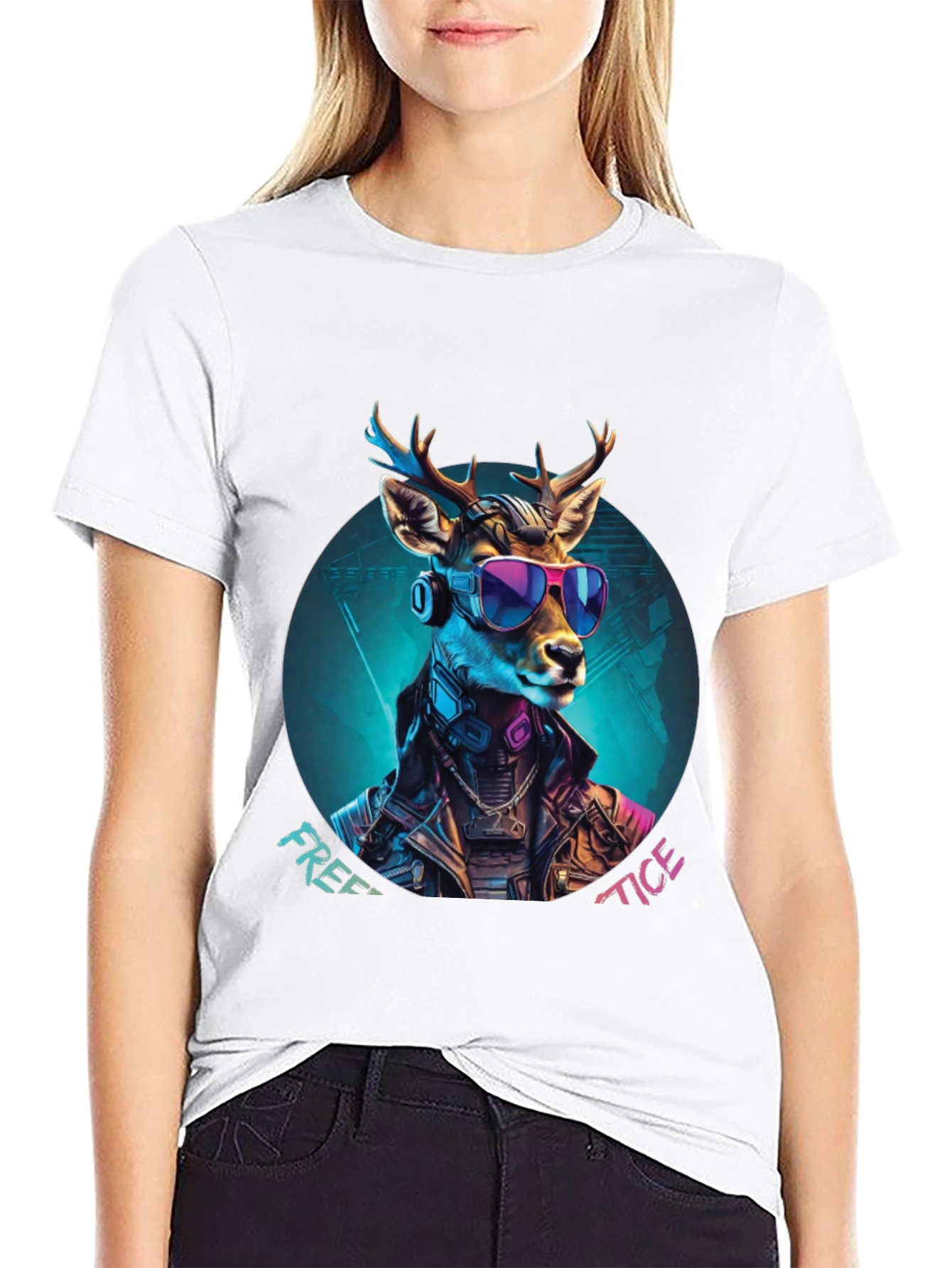 Cyberpunk Deer Graphic Tee - Free Tice