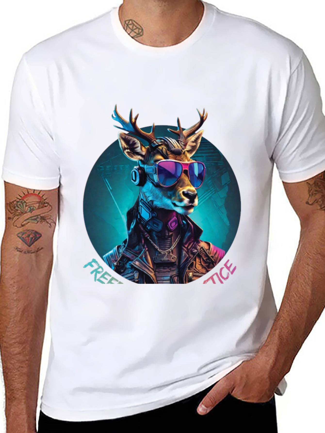 Cyberpunk Deer Graphic Tee - Free Tice
