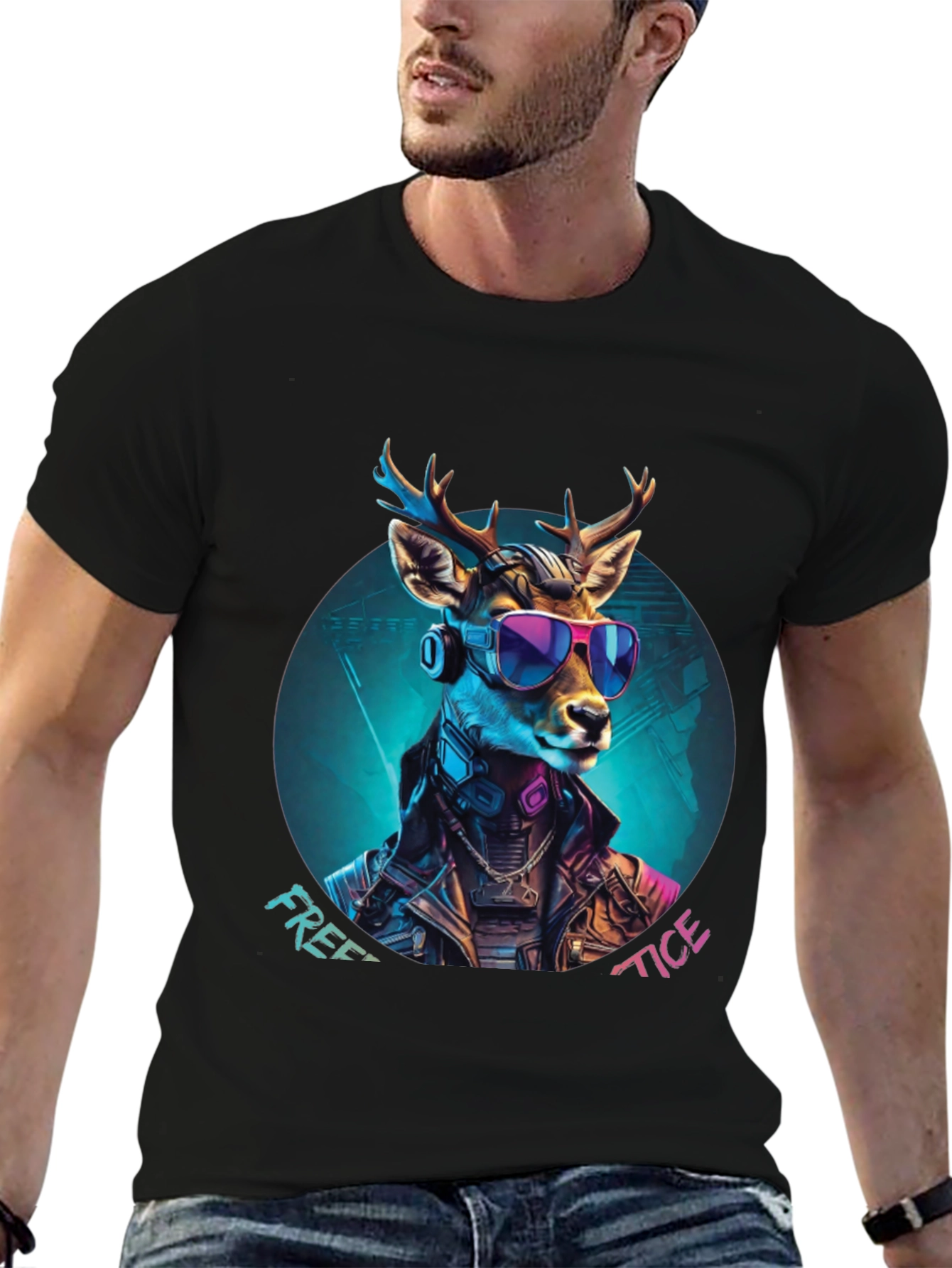 Cyberpunk Deer Graphic Tee - Free Tice