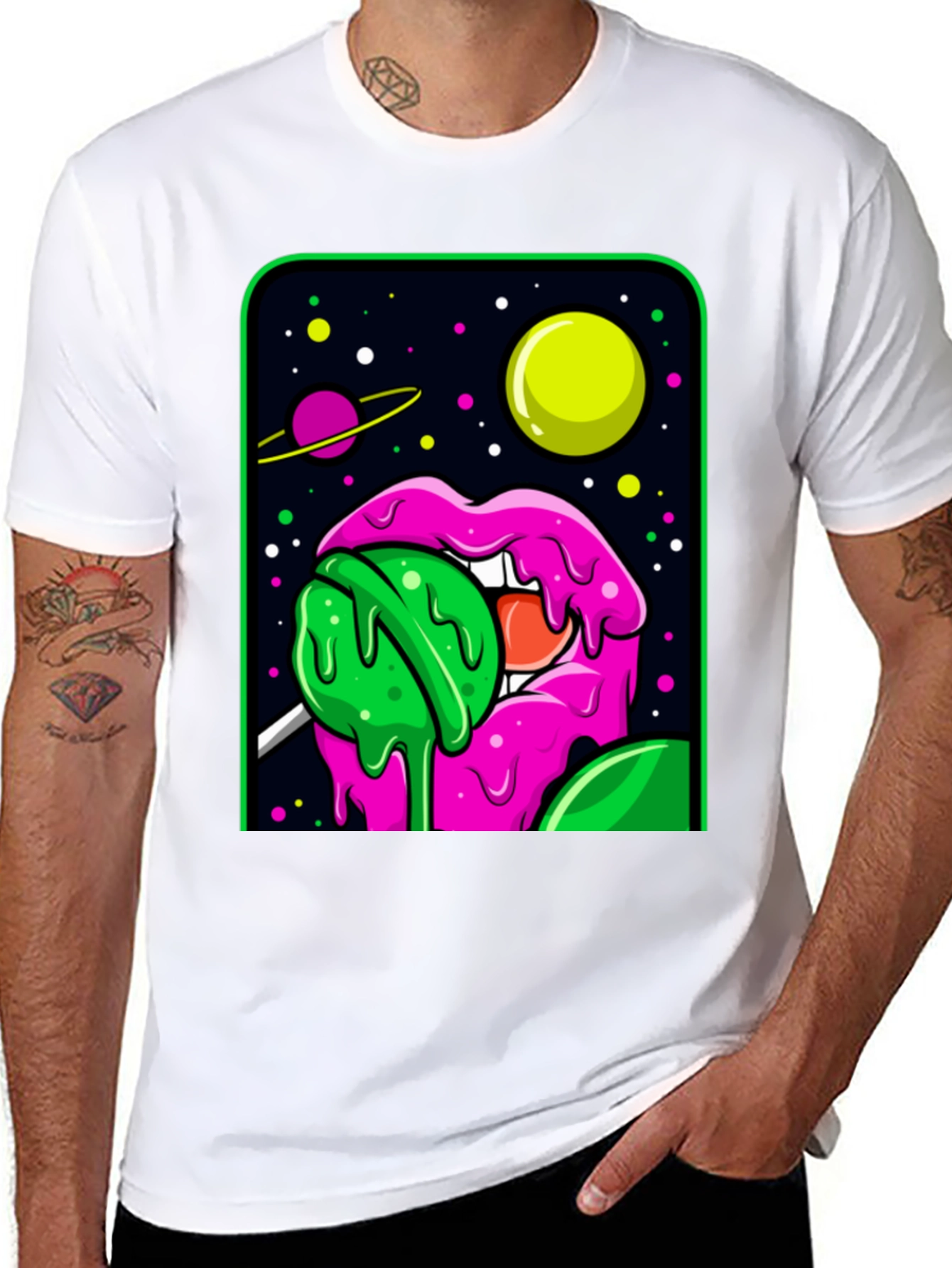 Space Lips Lollipop Graphic T-Shirt