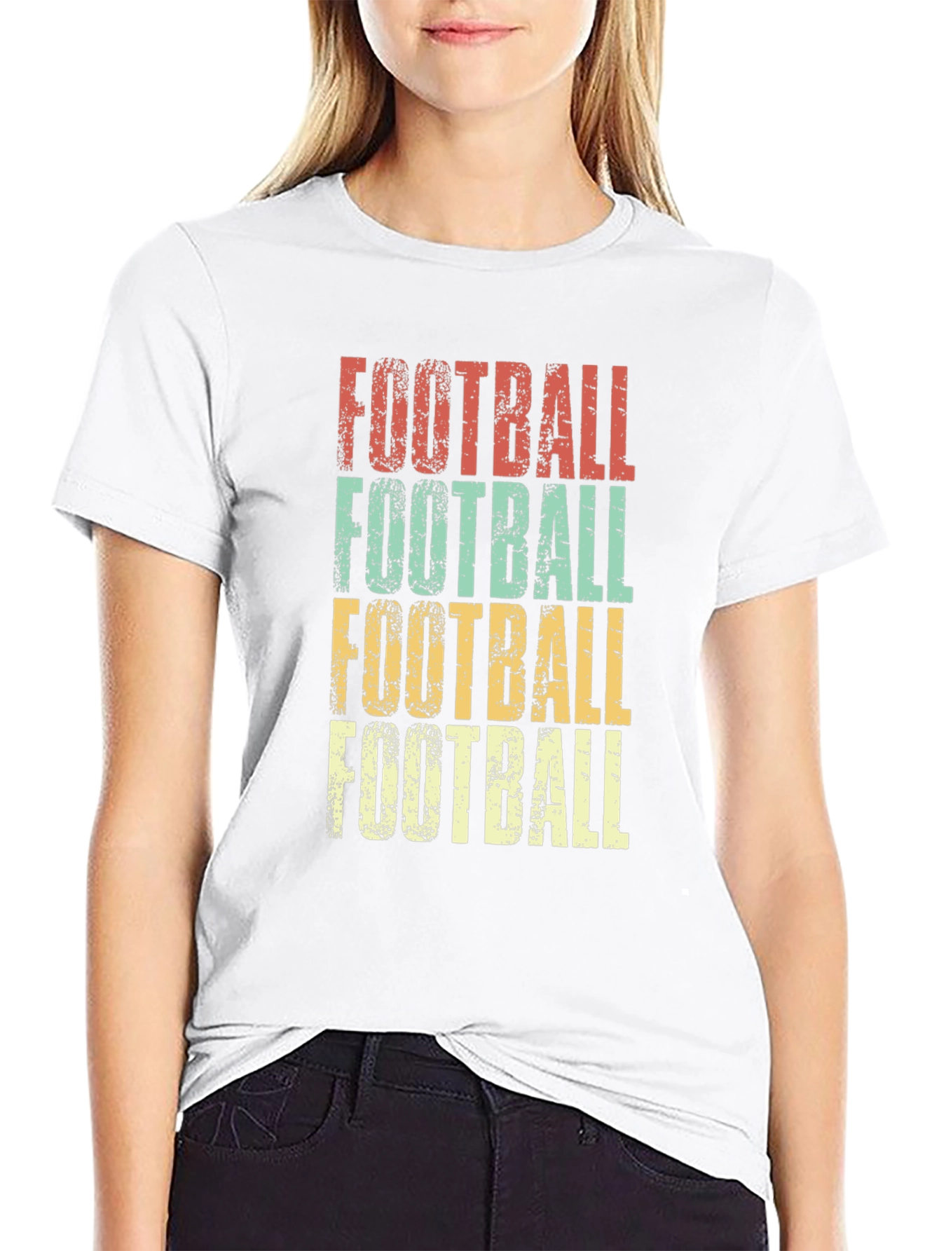 Retro Football Graphic Tee - Distressed Print T-Shirt