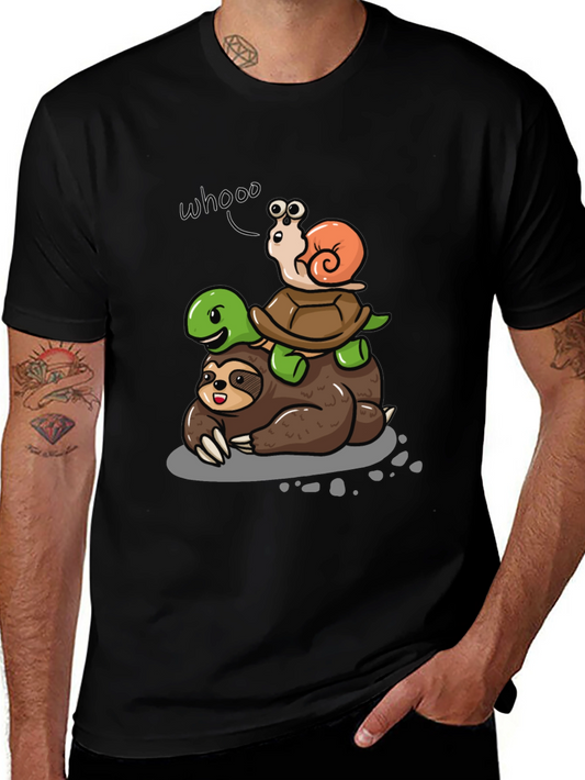 Animal Stack Tee: Sloth Turtle Snail Cartoon T-Shirt