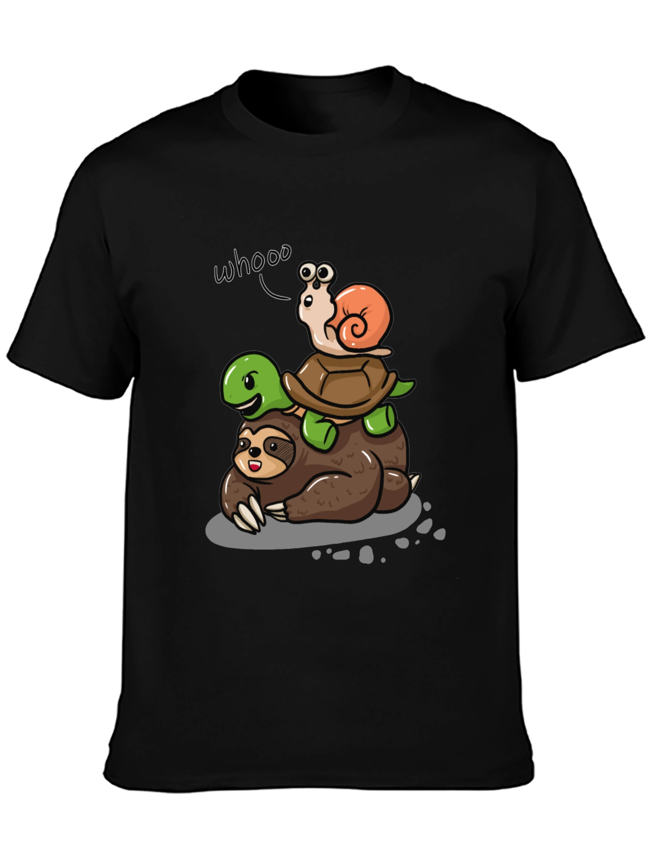 Animal Stack Tee: Sloth Turtle Snail Cartoon T-Shirt