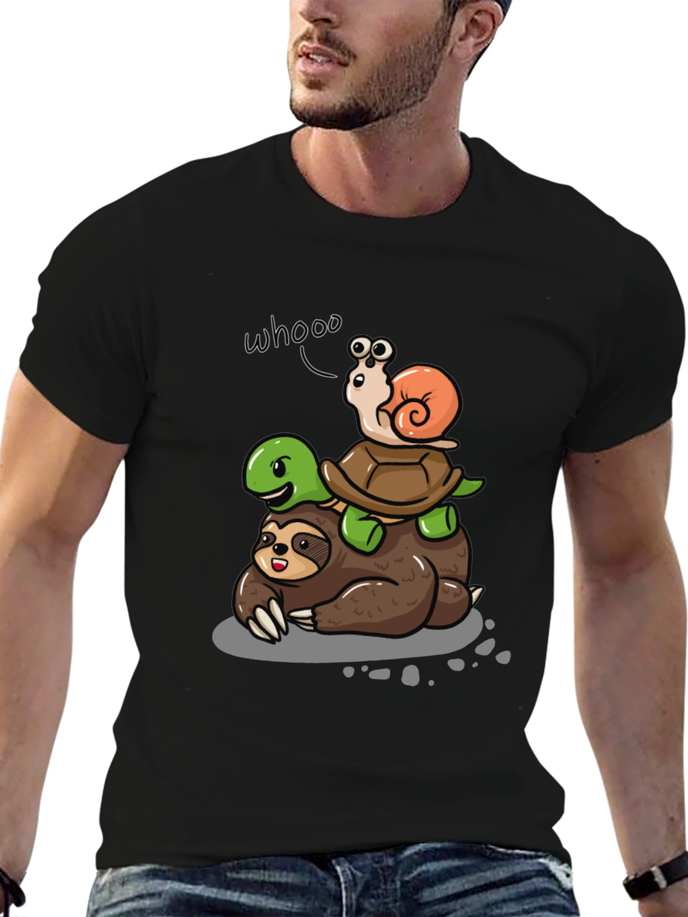 Animal Stack Tee: Sloth Turtle Snail Cartoon T-Shirt
