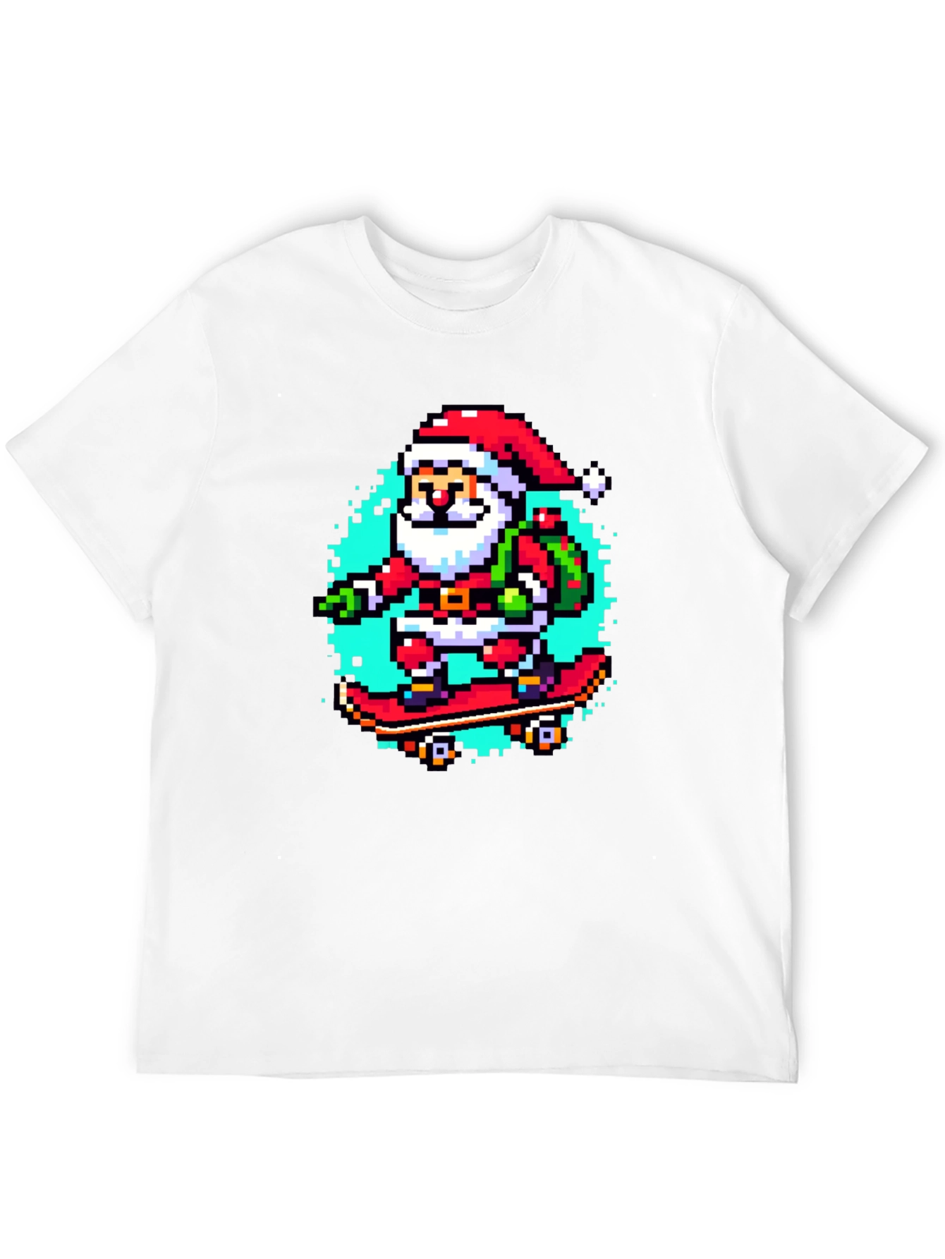 Skateboarding Santa Pixel Art Tee