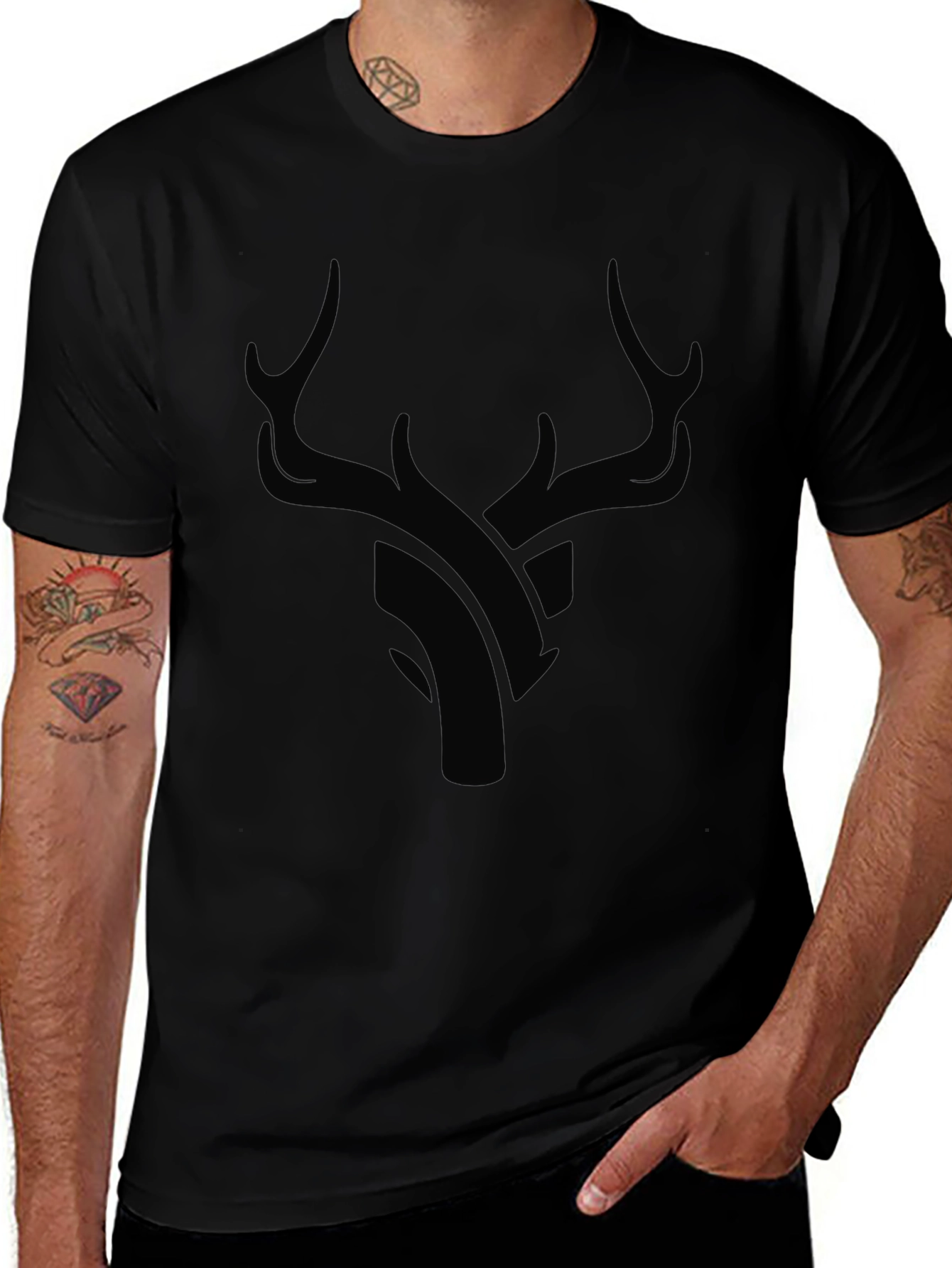 Modern Black Deer Graphic T-Shirt