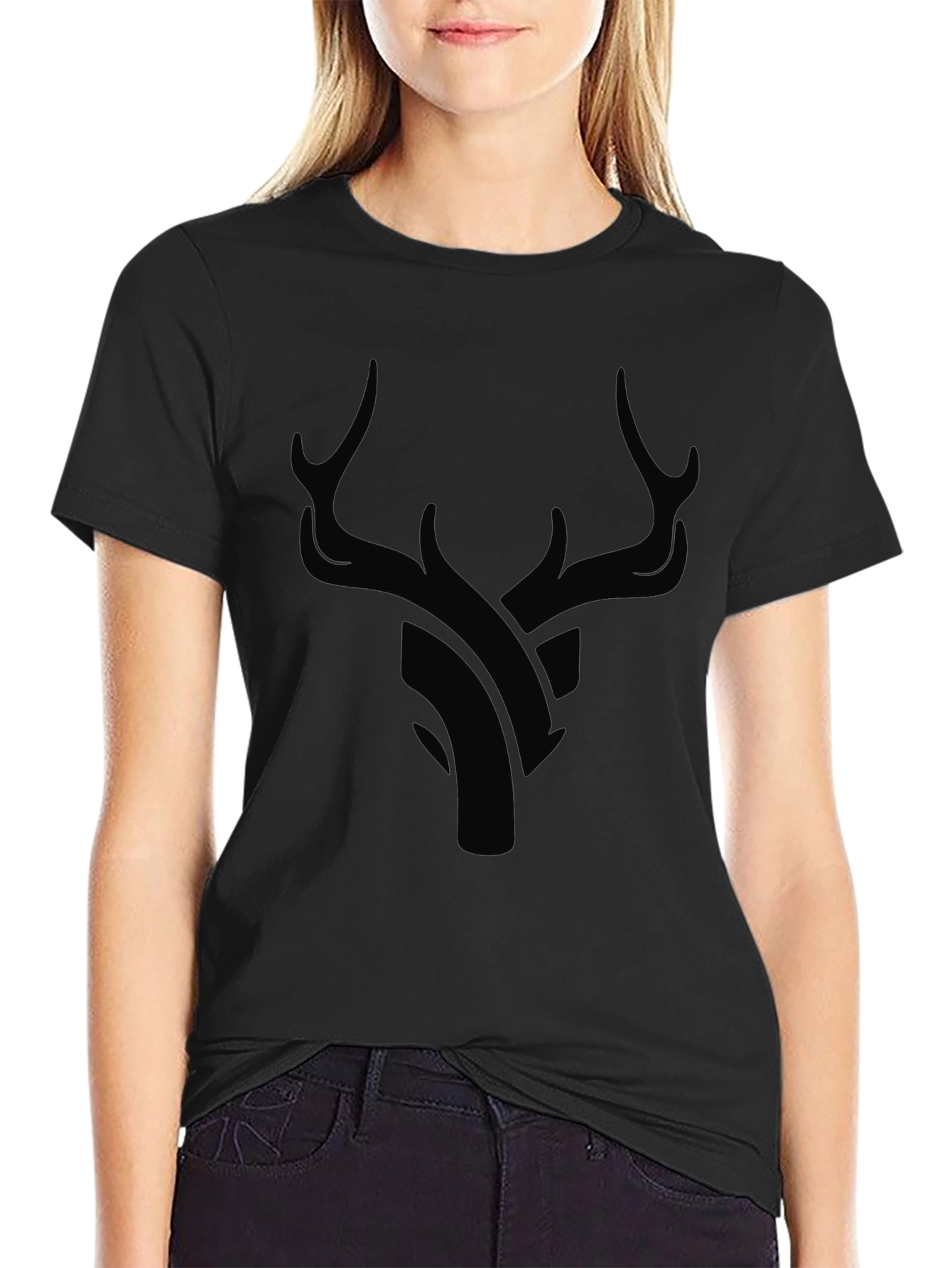 Modern Black Deer Graphic T-Shirt