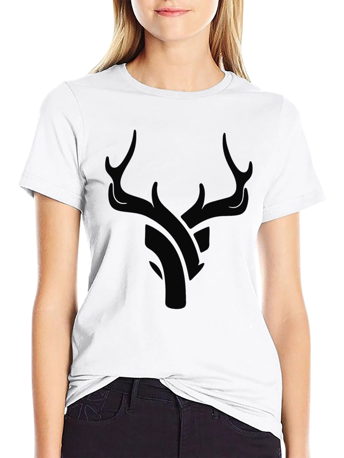Modern Black Deer Graphic T-Shirt