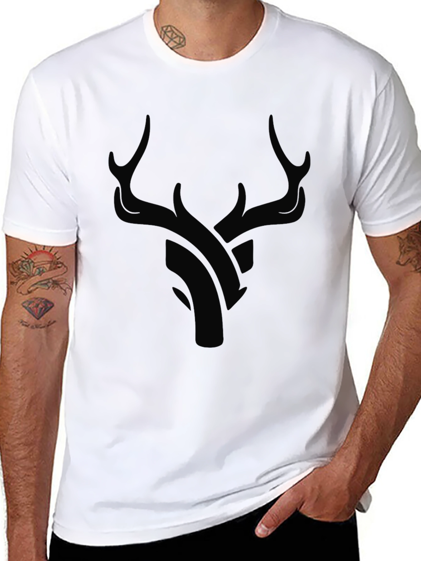 Modern Black Deer Graphic T-Shirt
