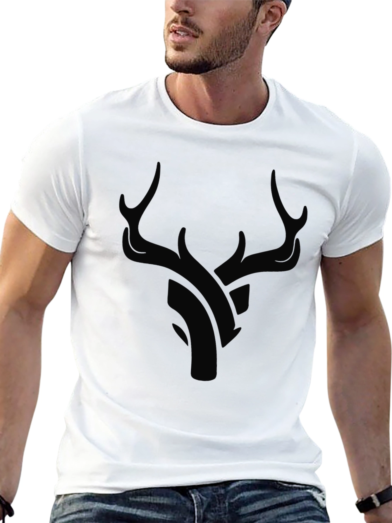 Modern Black Deer Graphic T-Shirt