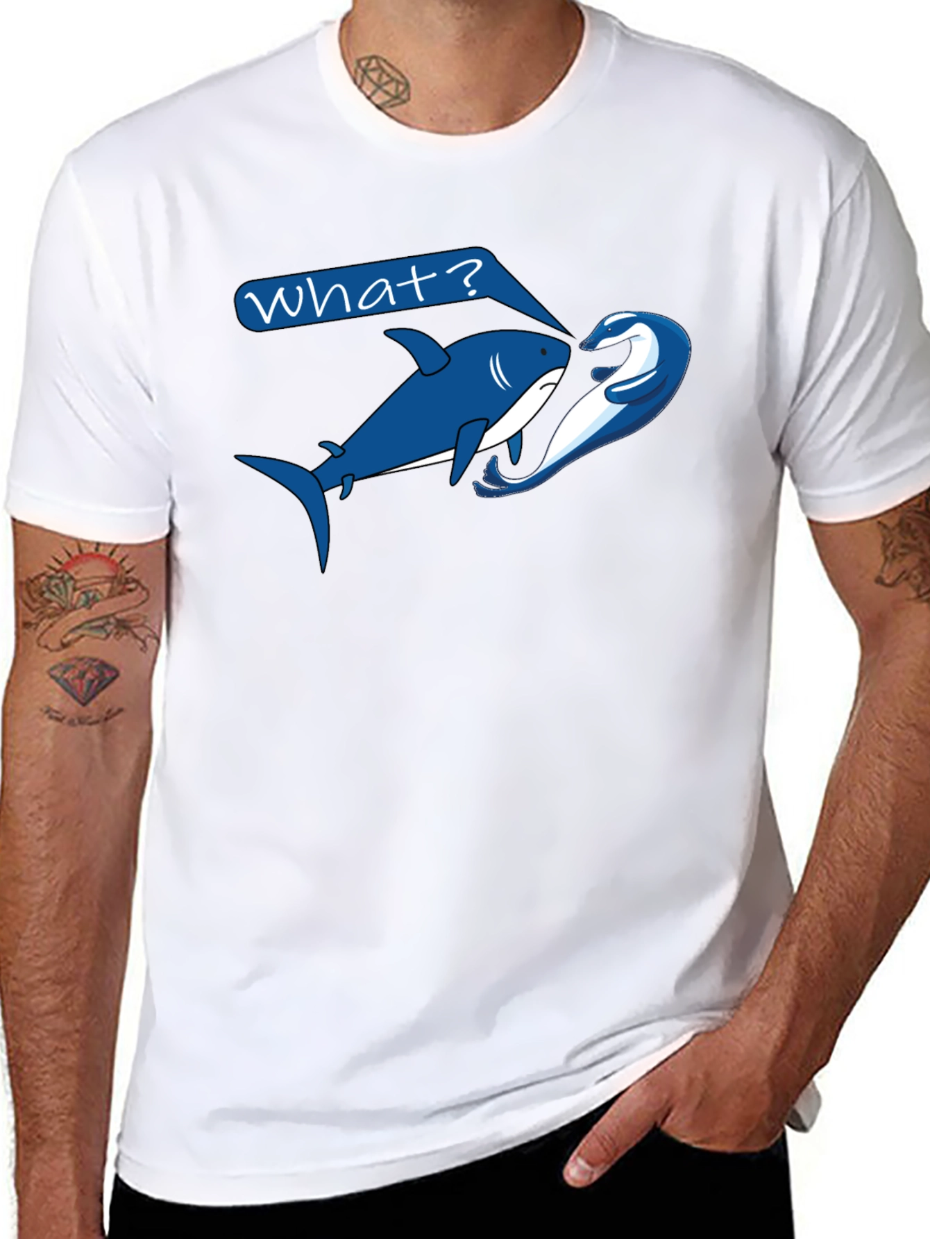 Shark & Dolphin Graphic T-Shirt - What? Design
