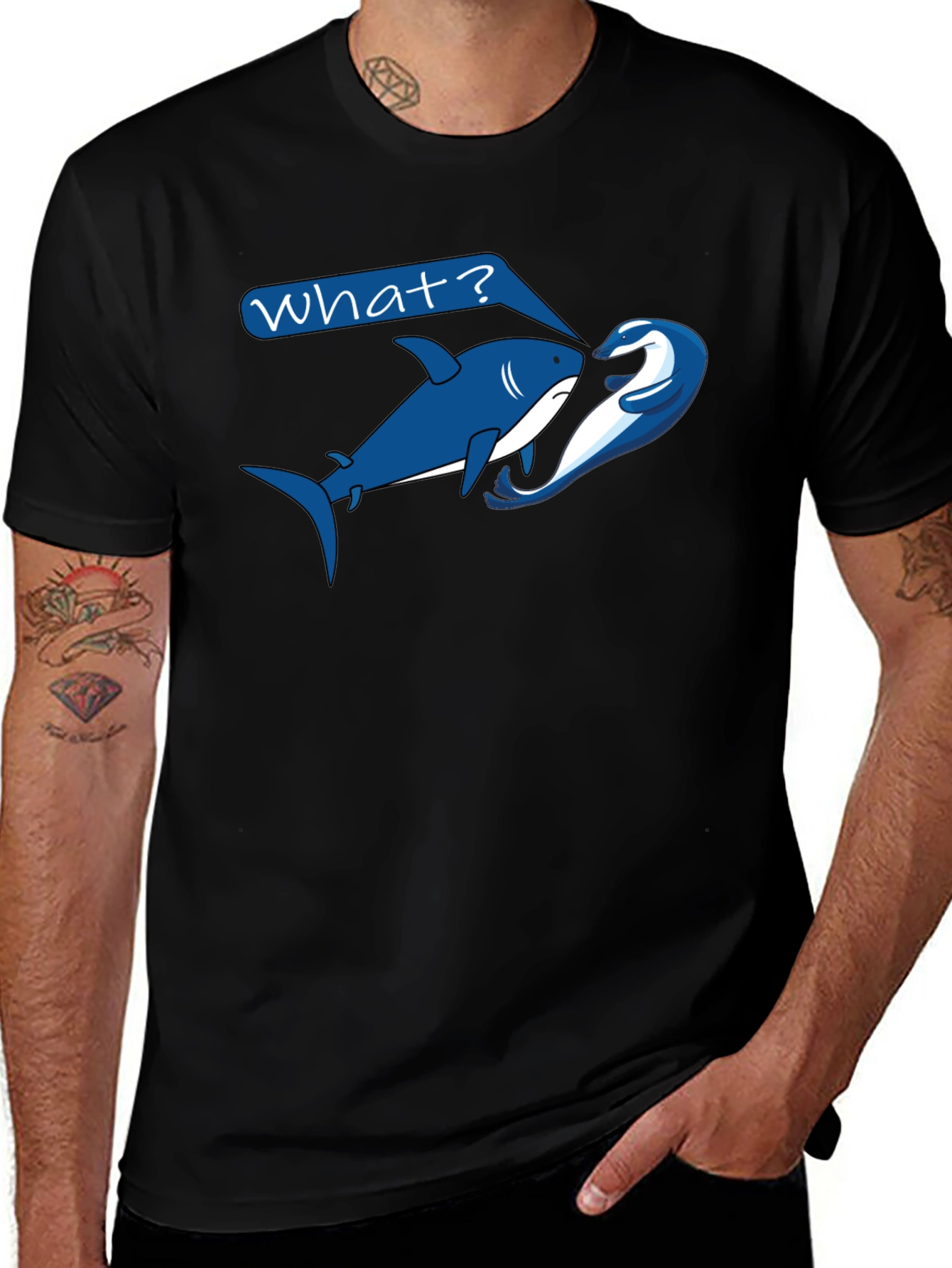 Shark & Dolphin Graphic T-Shirt - What? Design