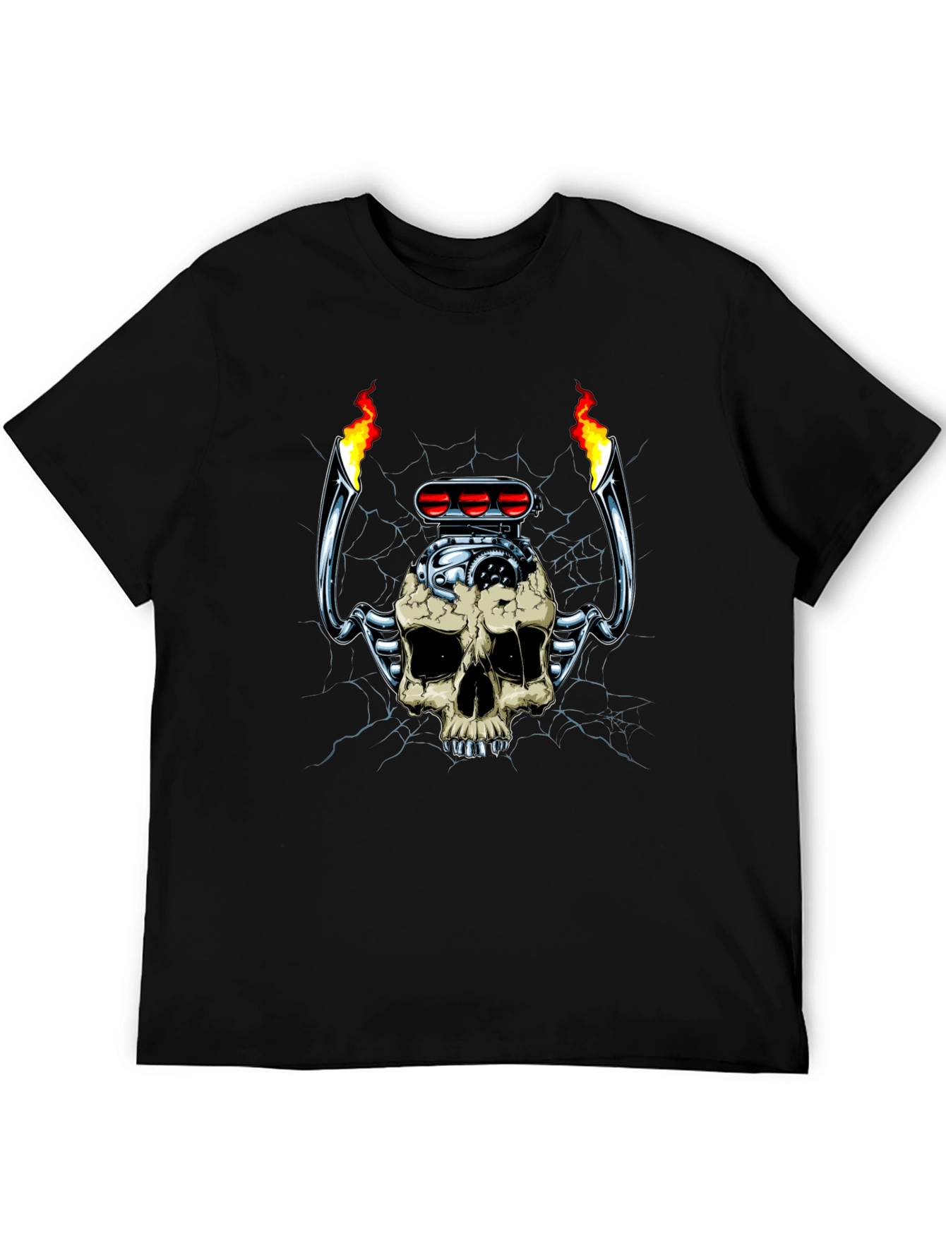 Skull Engine T-Shirt: Flaming Hot Rod Style
