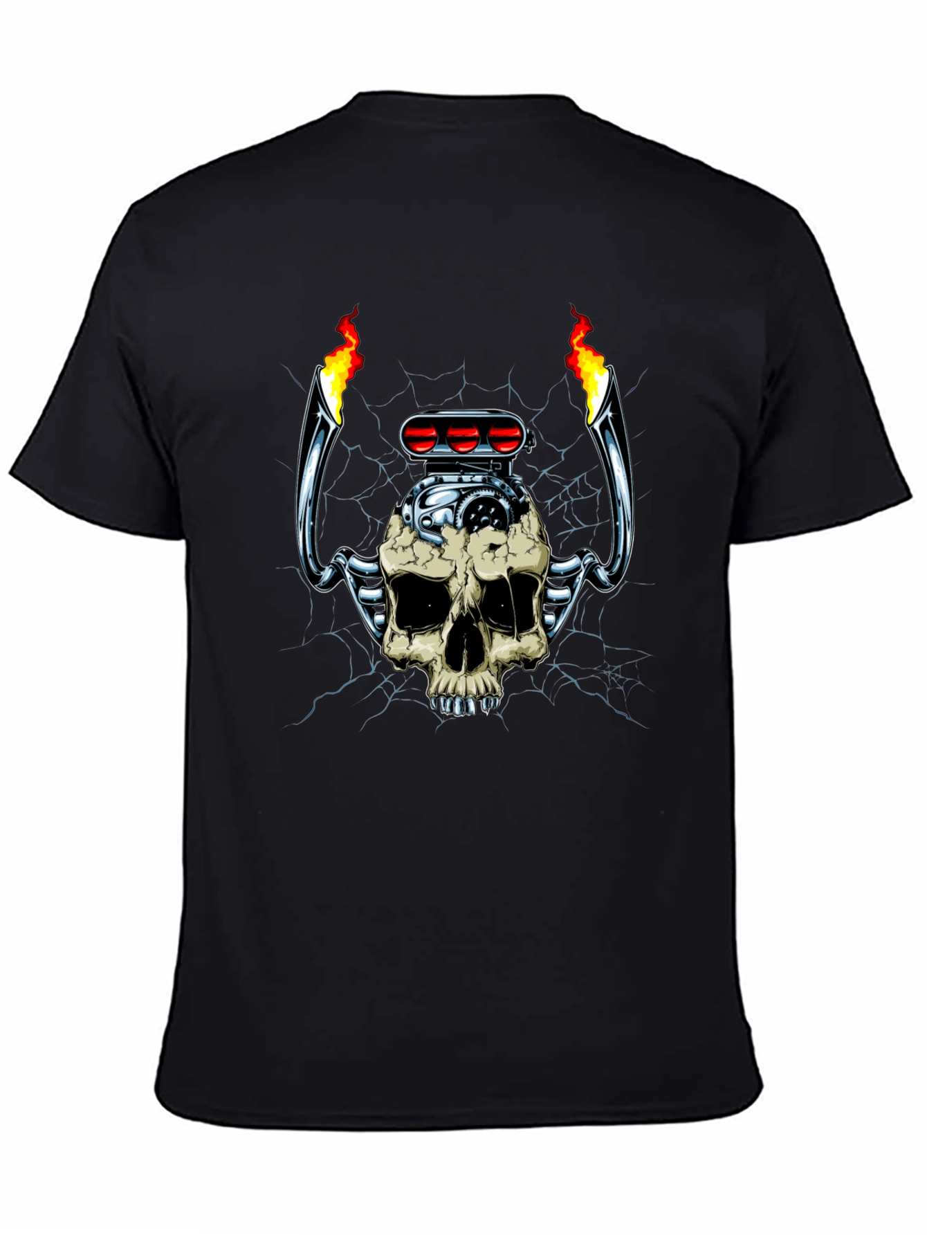 Skull Engine T-Shirt: Flaming Hot Rod Style