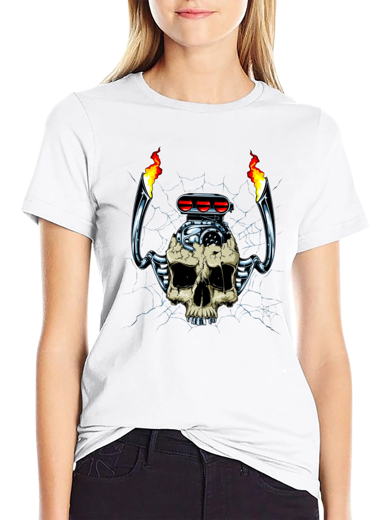 Skull Engine T-Shirt: Flaming Hot Rod Style