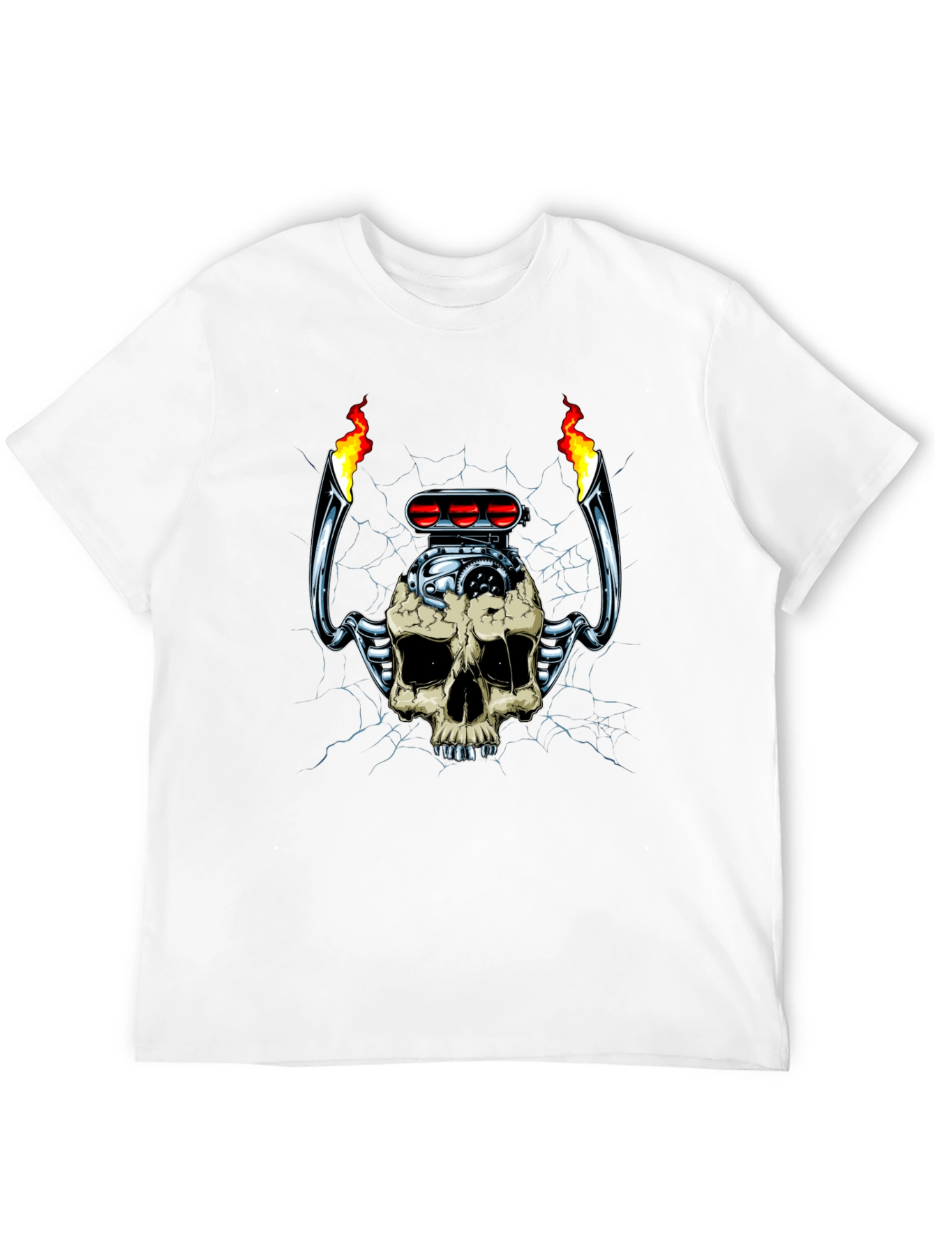 Skull Engine T-Shirt: Flaming Hot Rod Style