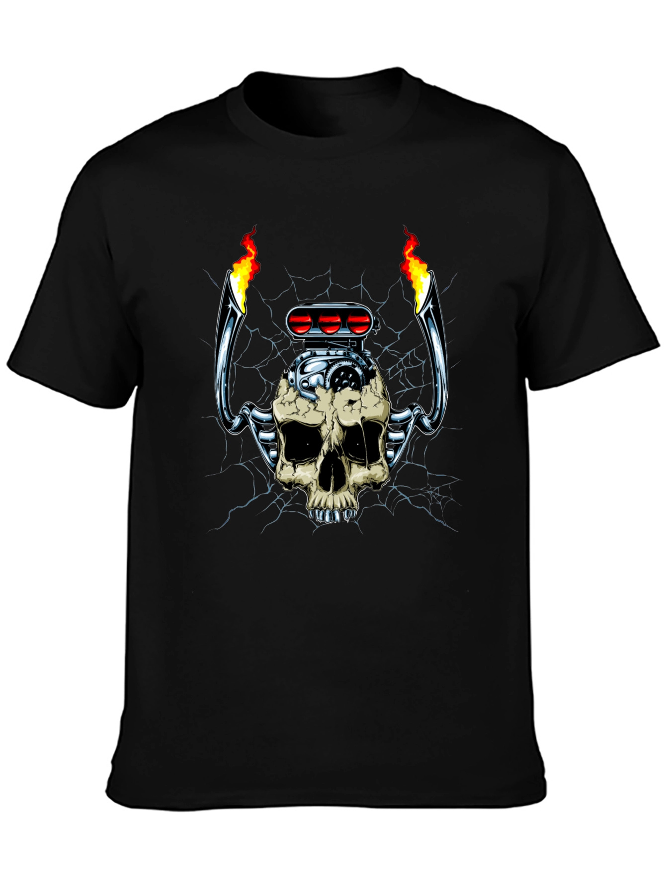 Skull Engine T-Shirt: Flaming Hot Rod Style